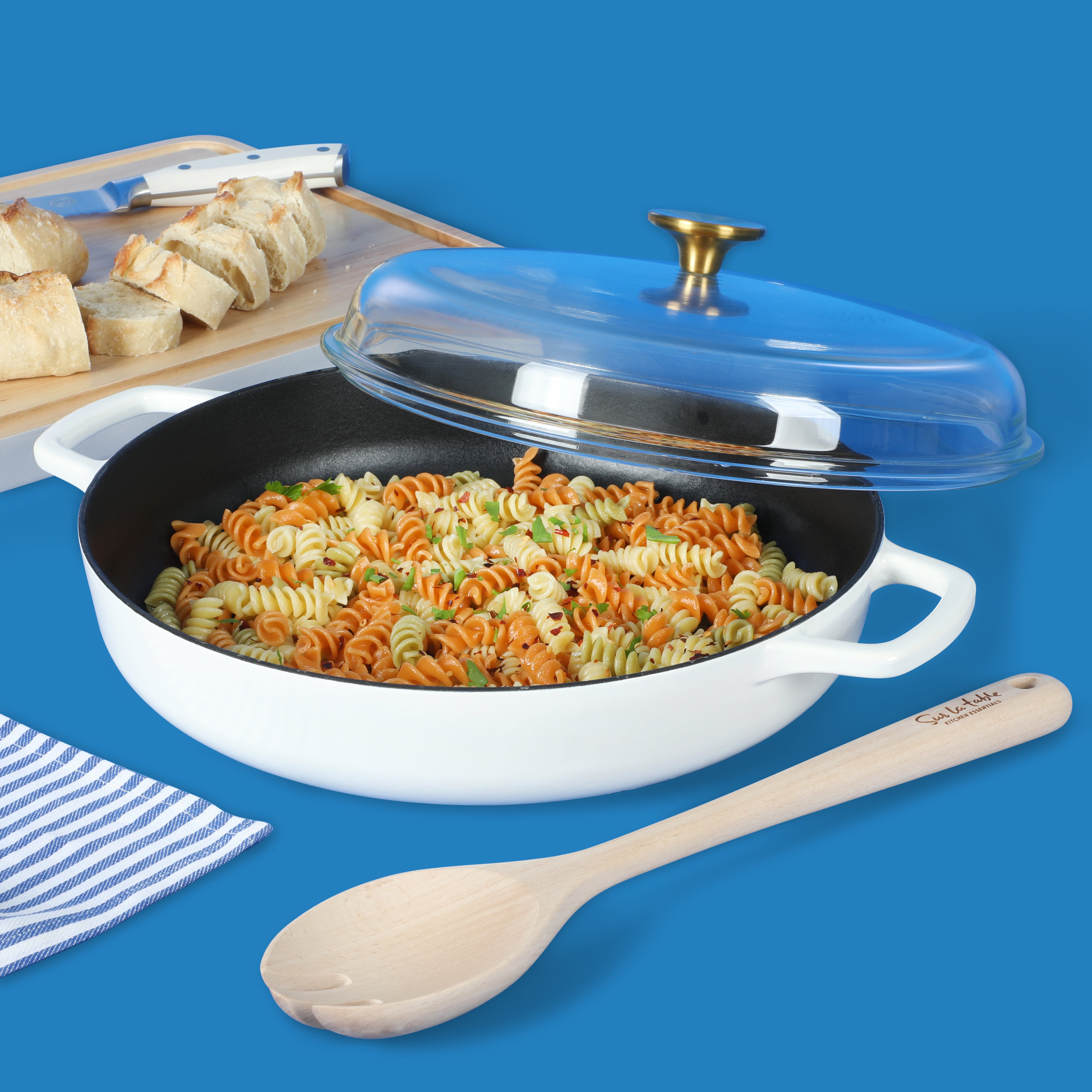 Sur La Table Kitchen Essentials 3.75-Quart Enameled Cast Iron All-In-One Multi-Purpose Non-Toxic Nonstick Braiser Pan w/ Borosilicate Glass Lid