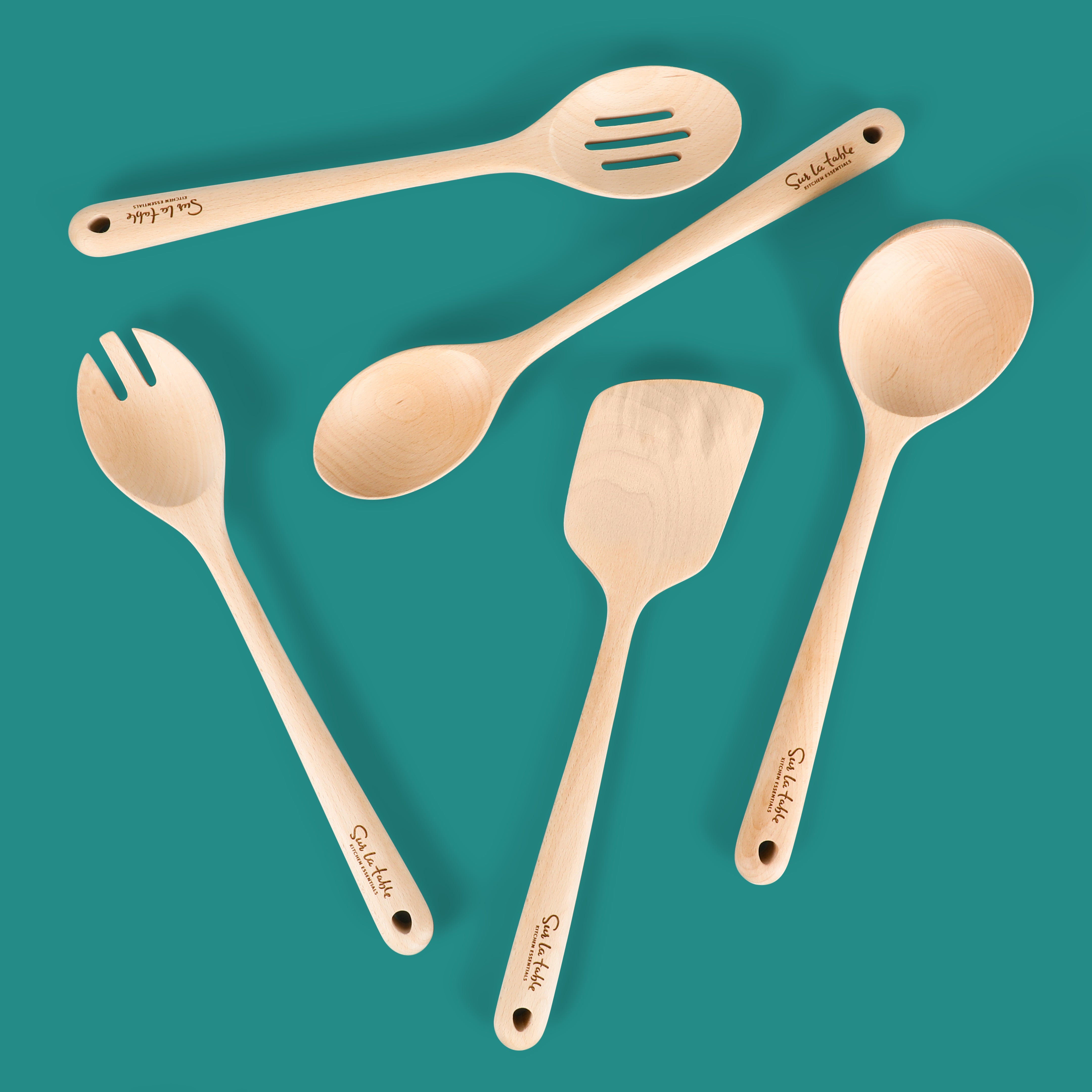 Sur La Table Kitchen Essentials 5-Piece Beech Wood Kitchen Tools Set