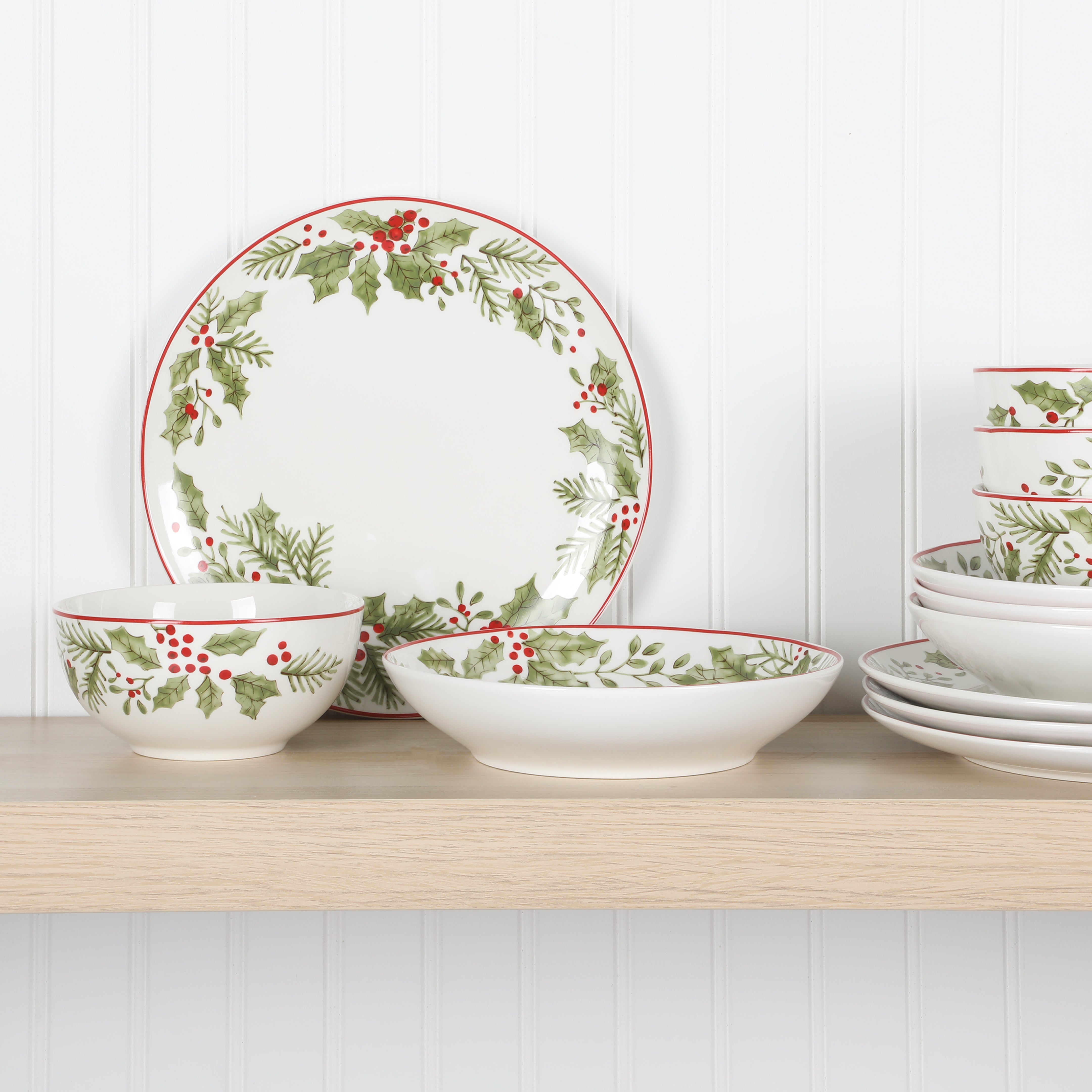 Gibson Home 12 Piece Festive Berries Decorated Porcelain Dinnerware Set