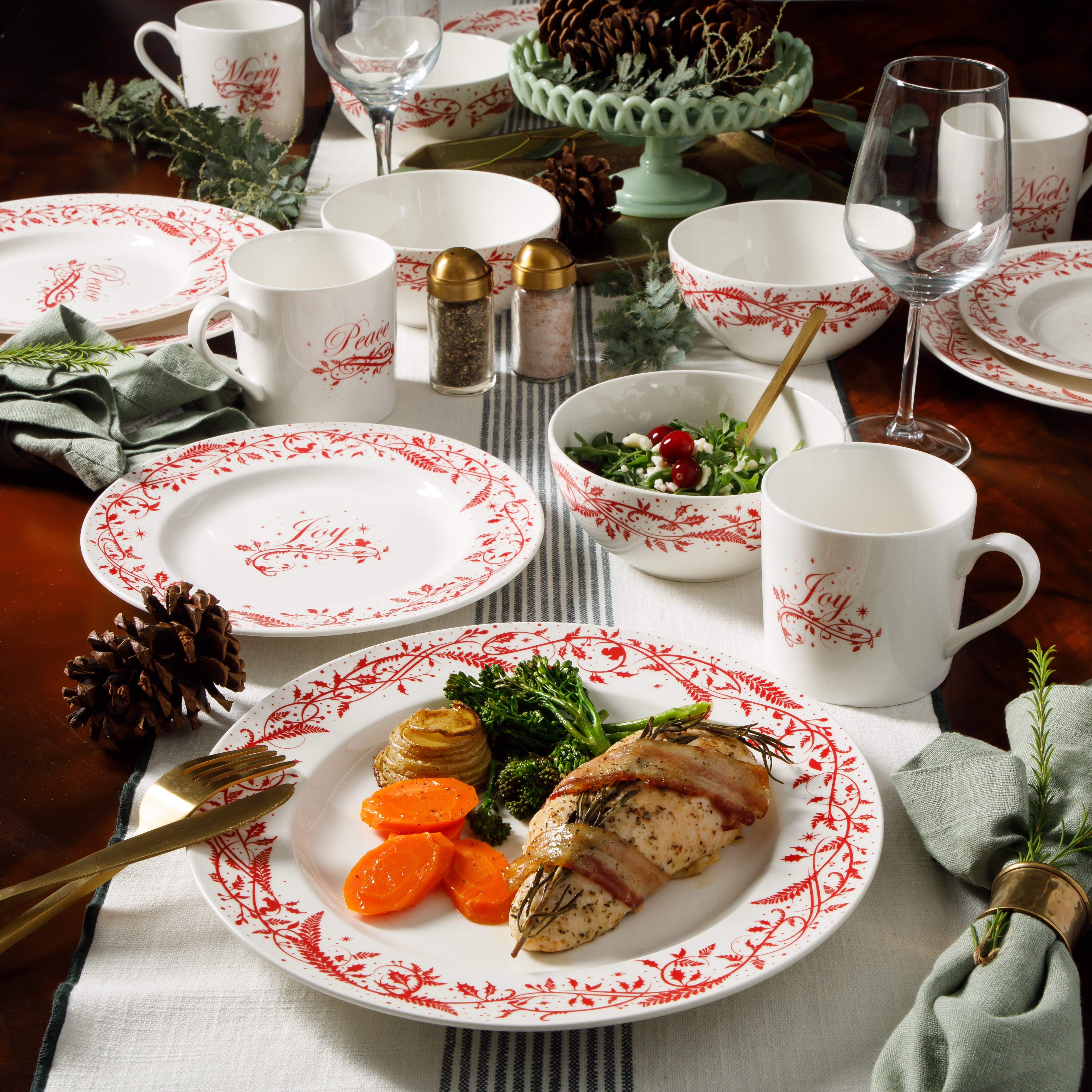 Martha Stewart Holiday Vines 16-Piece Porcelain Dinnerware Set
