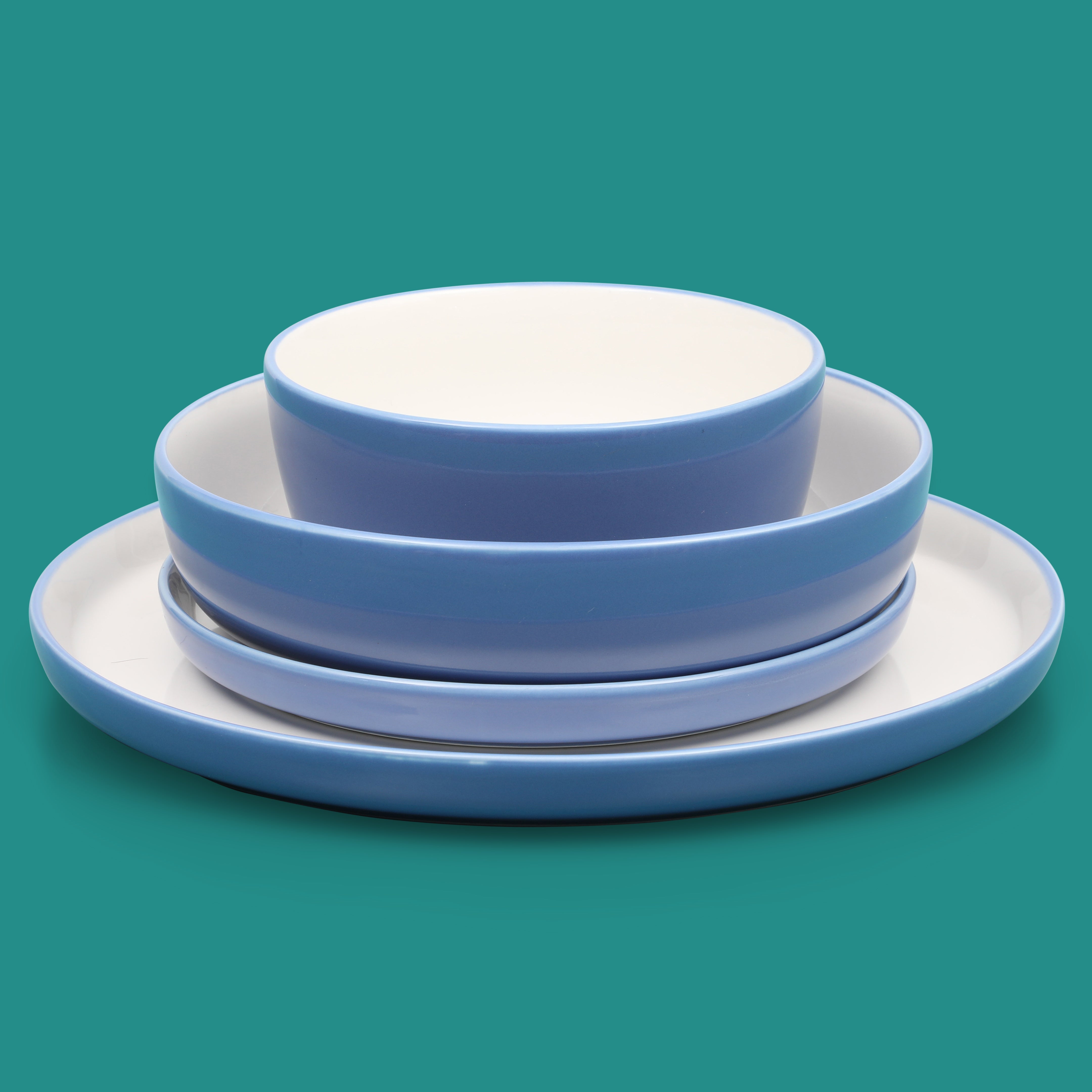 Sur La Table Kitchen Essentials 16-Piece Two-Tone Porcelain Dinnerware Plates and Bowls Set