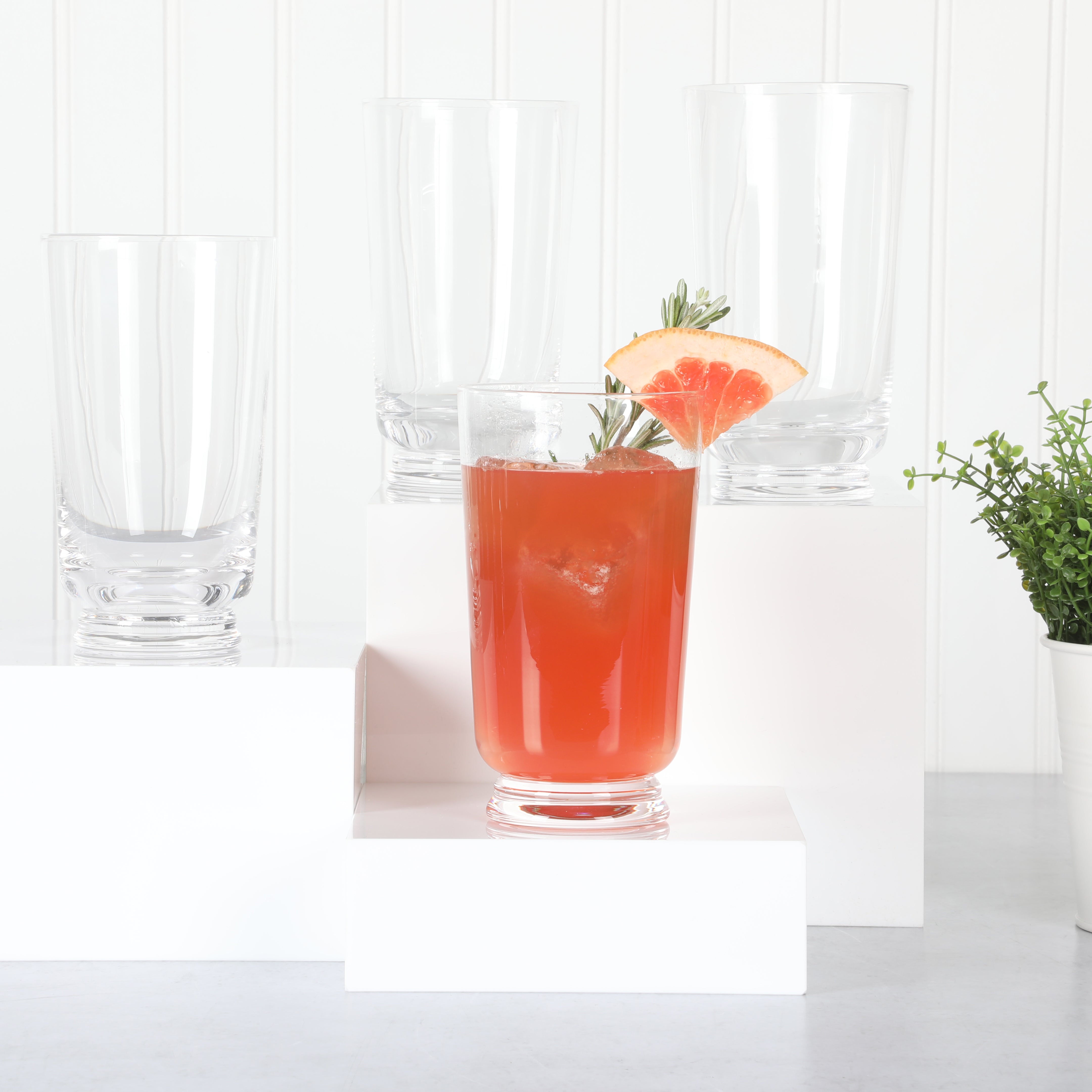 Martha Stewart Crispa 4-Piece 18 Ounce Handmade Hi Ball Glassware Set