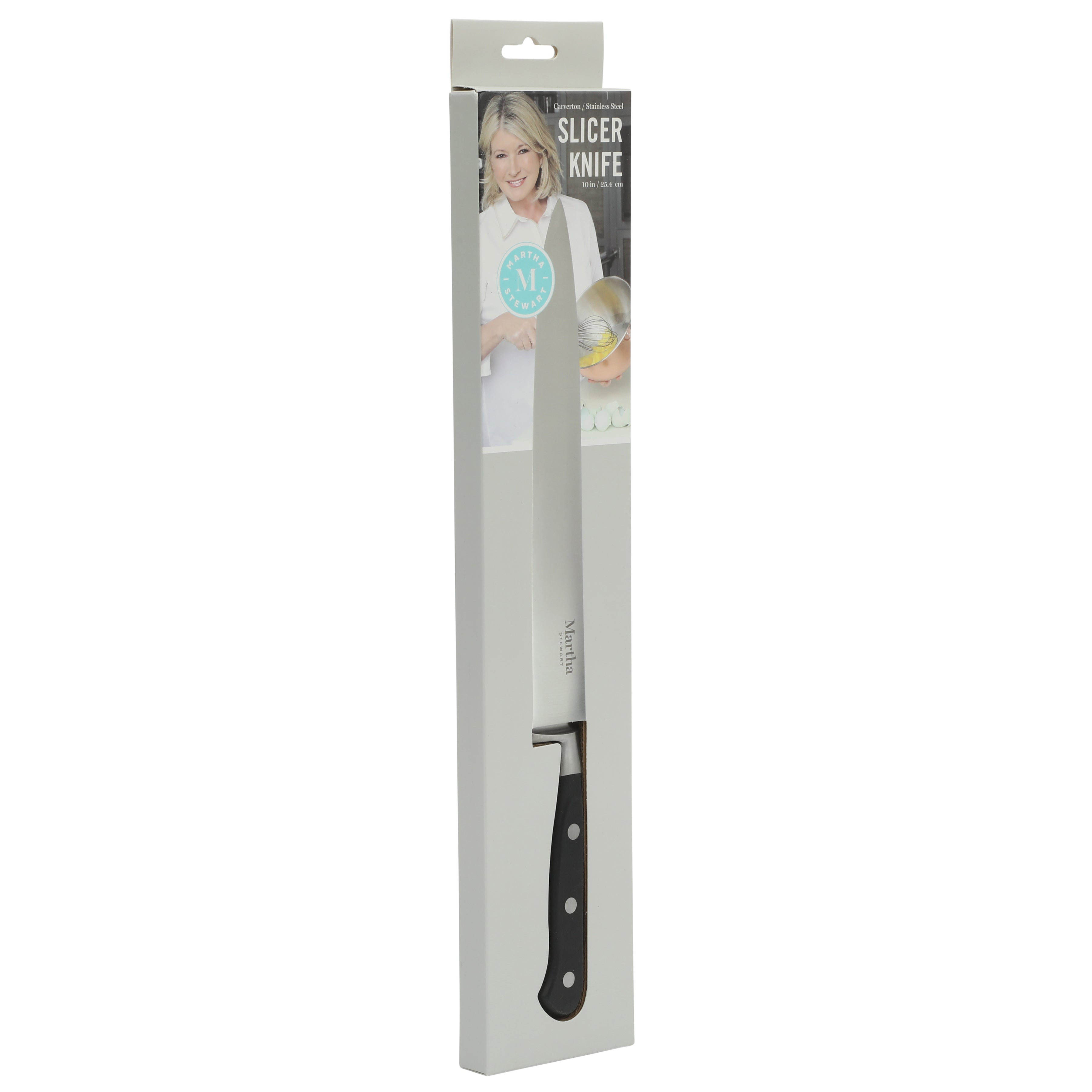 Martha Stewart Carverton 10" Slicer Knife, High Carbon Stainless Steel Kitchen Knive W/ Black Triple Rivet Handle