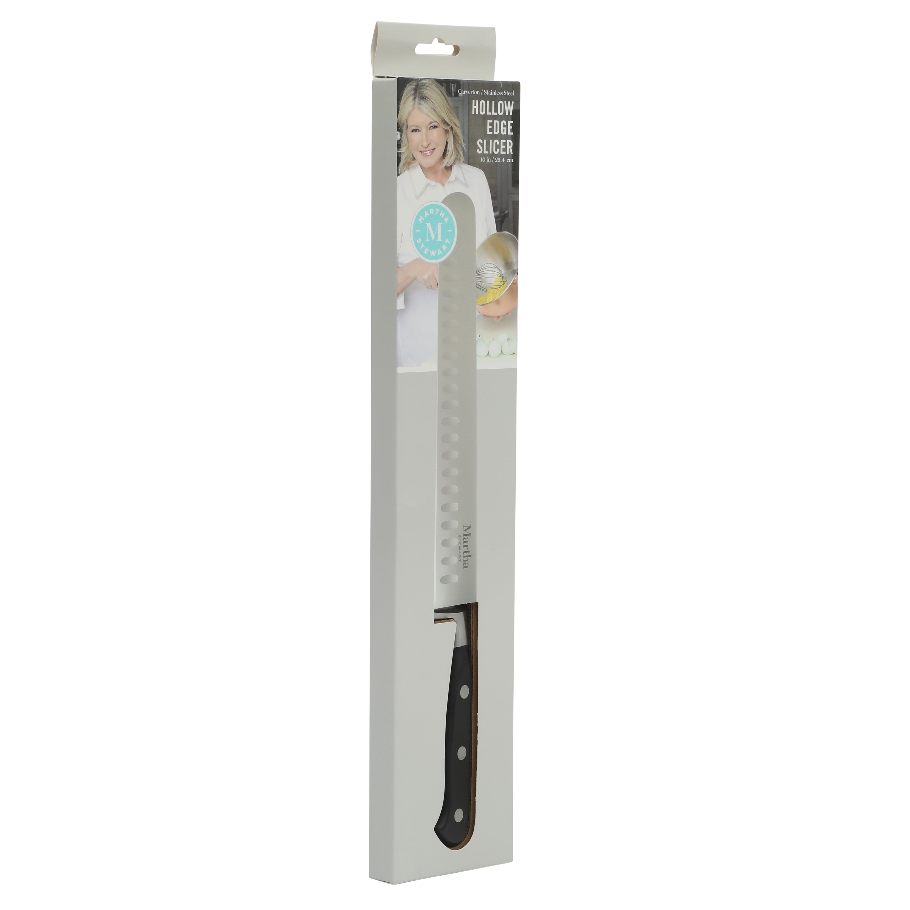 Martha Stewart Carverton 10" Hollow Edge Slicer Knife, High Carbon Stainless Steel Kitchen Knive W/ Black Triple Rivet Handle