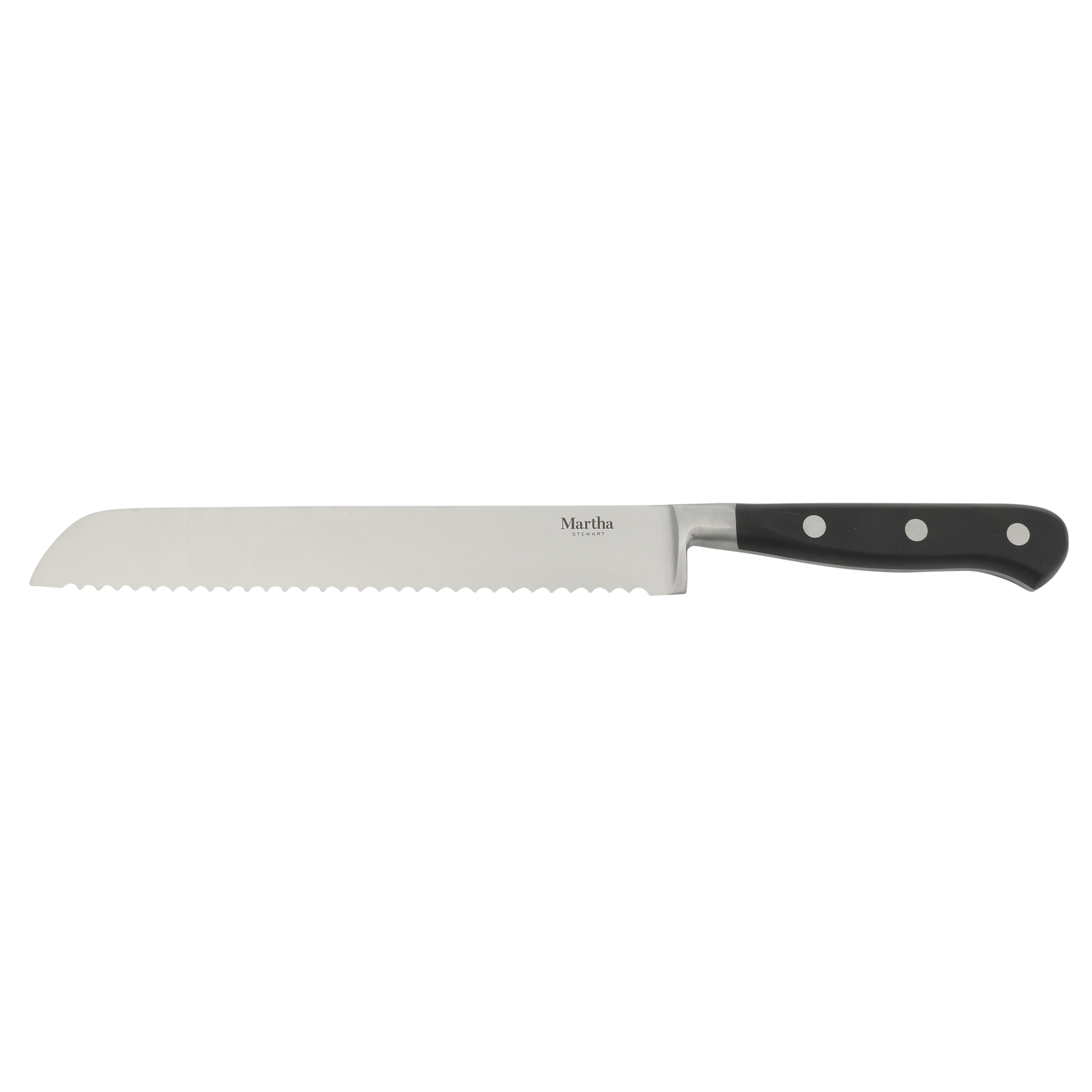 Martha Stewart Carverton 8" Bread Knife, High Carbon Stainless Steel Kitchen Knive W/ Black Triple Rivet Handle