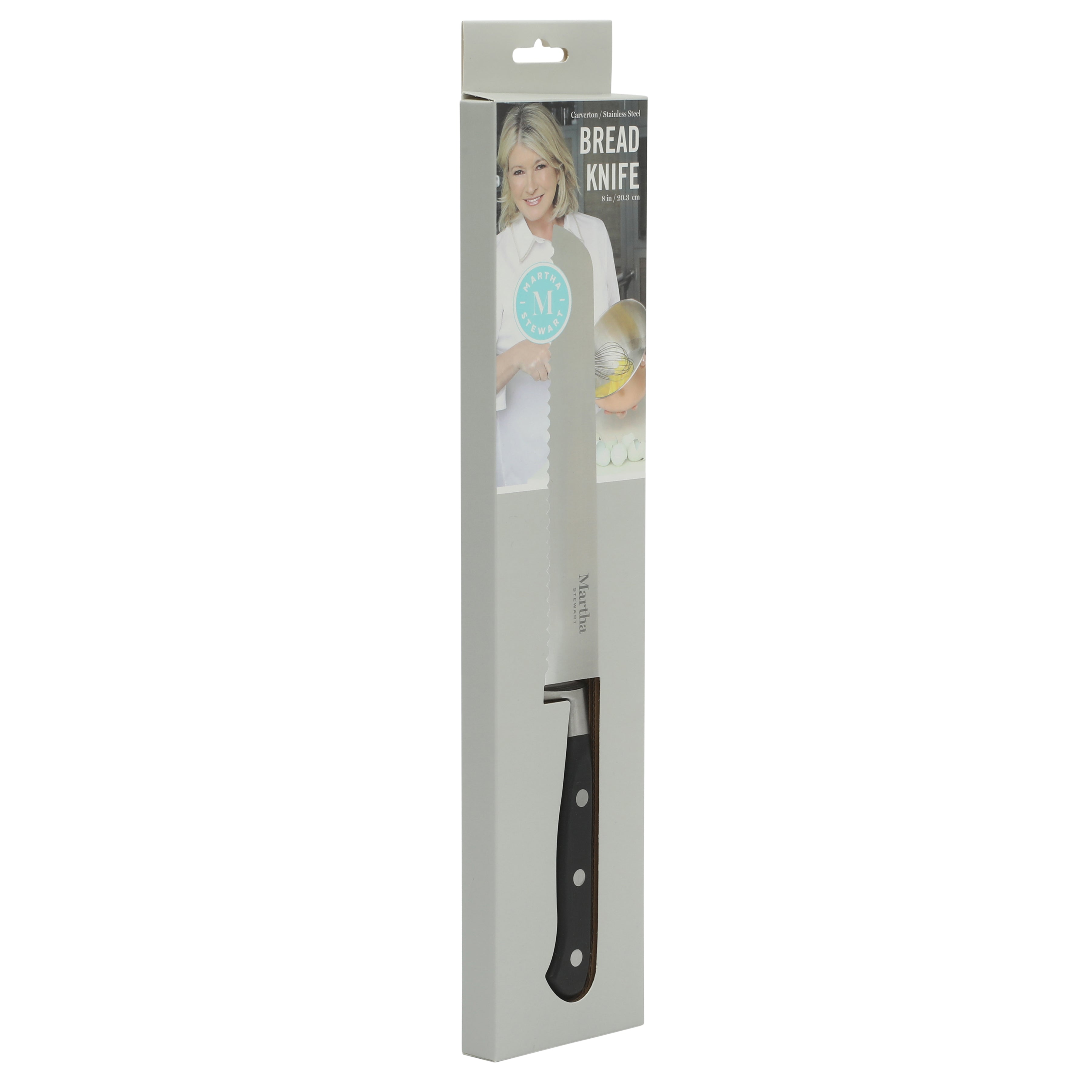 Martha Stewart Carverton 8" Bread Knife, High Carbon Stainless Steel Kitchen Knive W/ Black Triple Rivet Handle