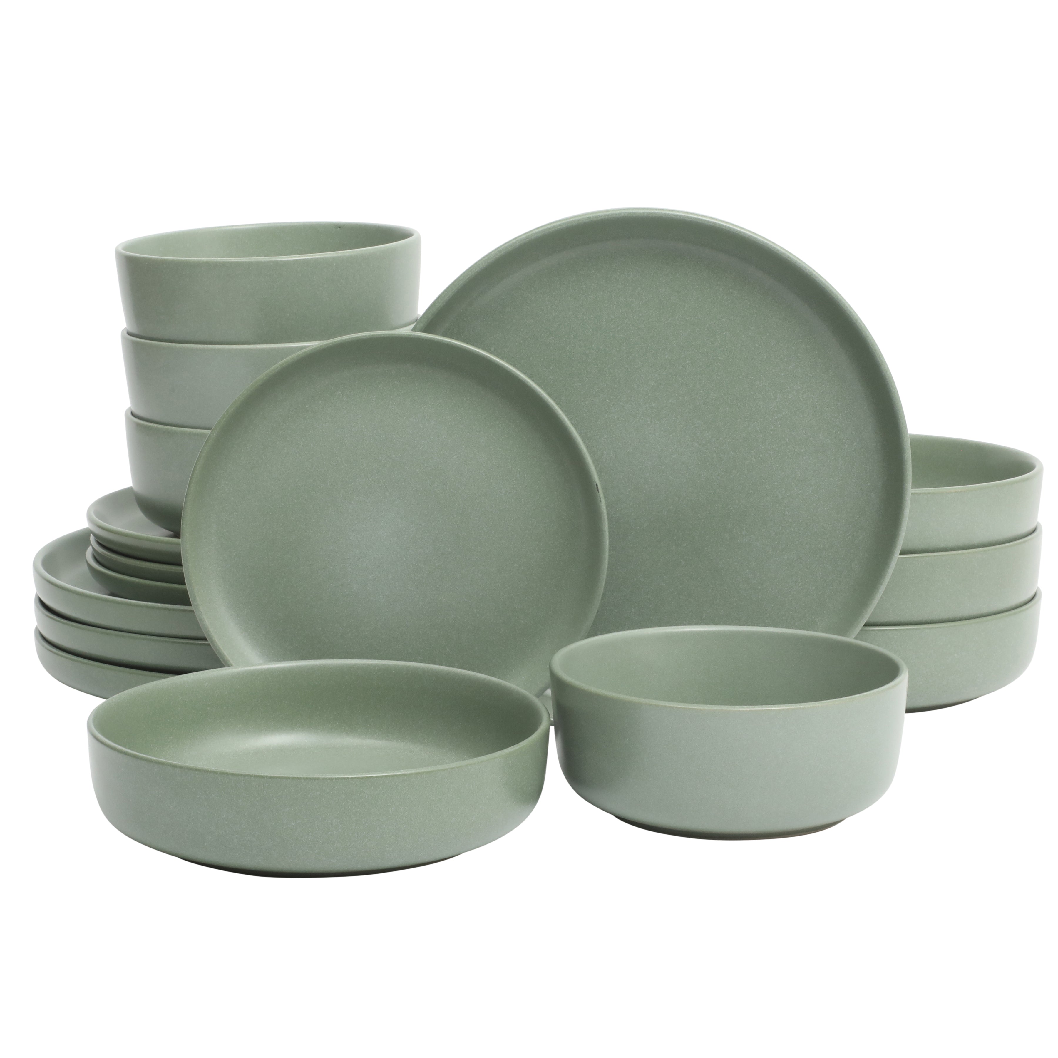 Gibson Elite Pasco 16 Piece (Service for 4) Plates and Bowls Double Bowl Reactive Glaze Dishes Stoneware Ceramic Dinnerware Set