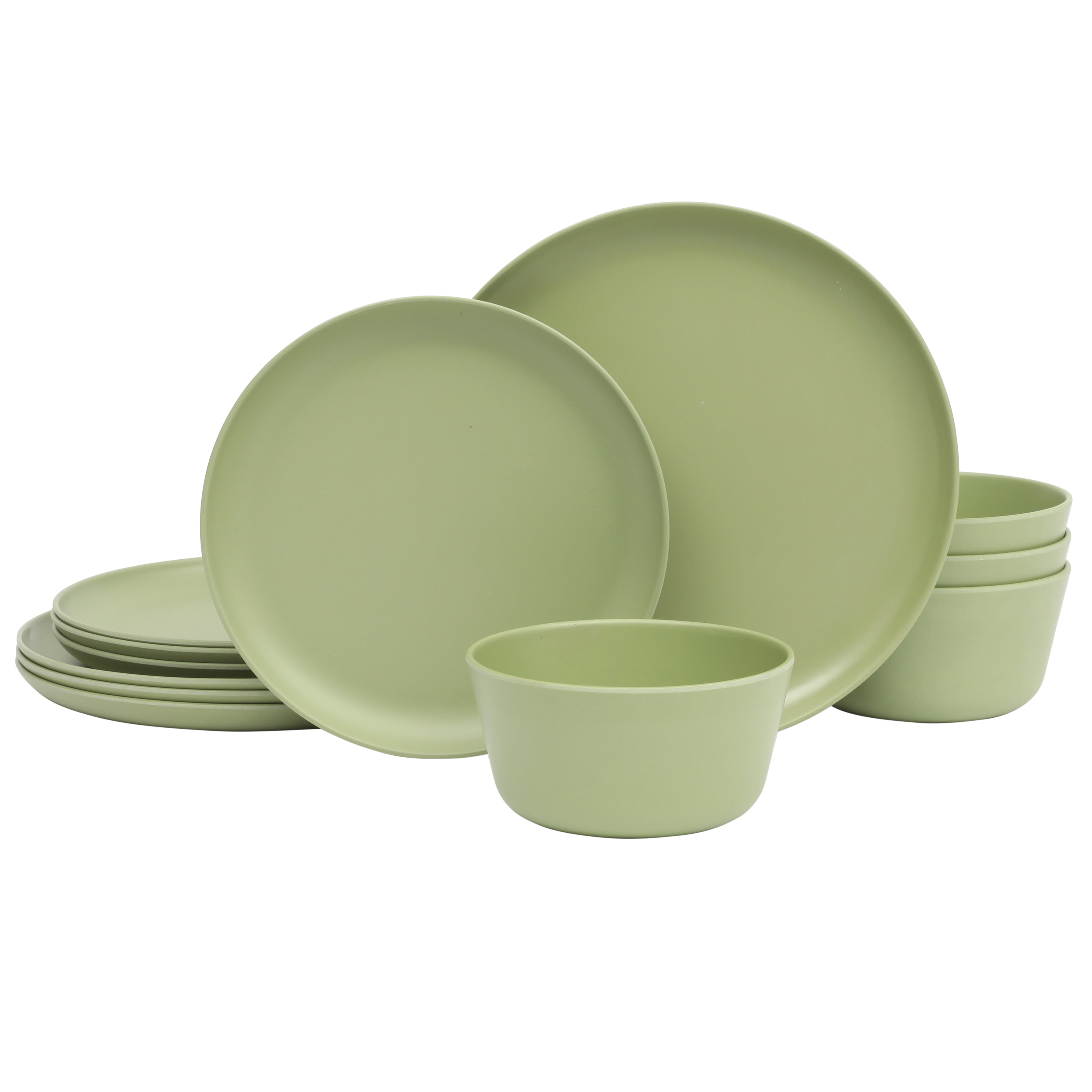 Gibson Home Fairhope 12 Piece Melamine Dinnerware Set - Matte Green