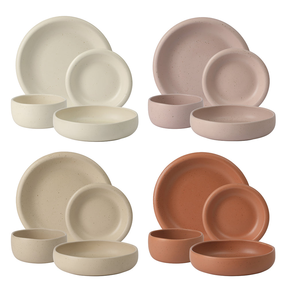Bloomhouse Corsica Clay 16 Piece Double Bowl Stoneware Reactive Glaze Dinnerware Set
