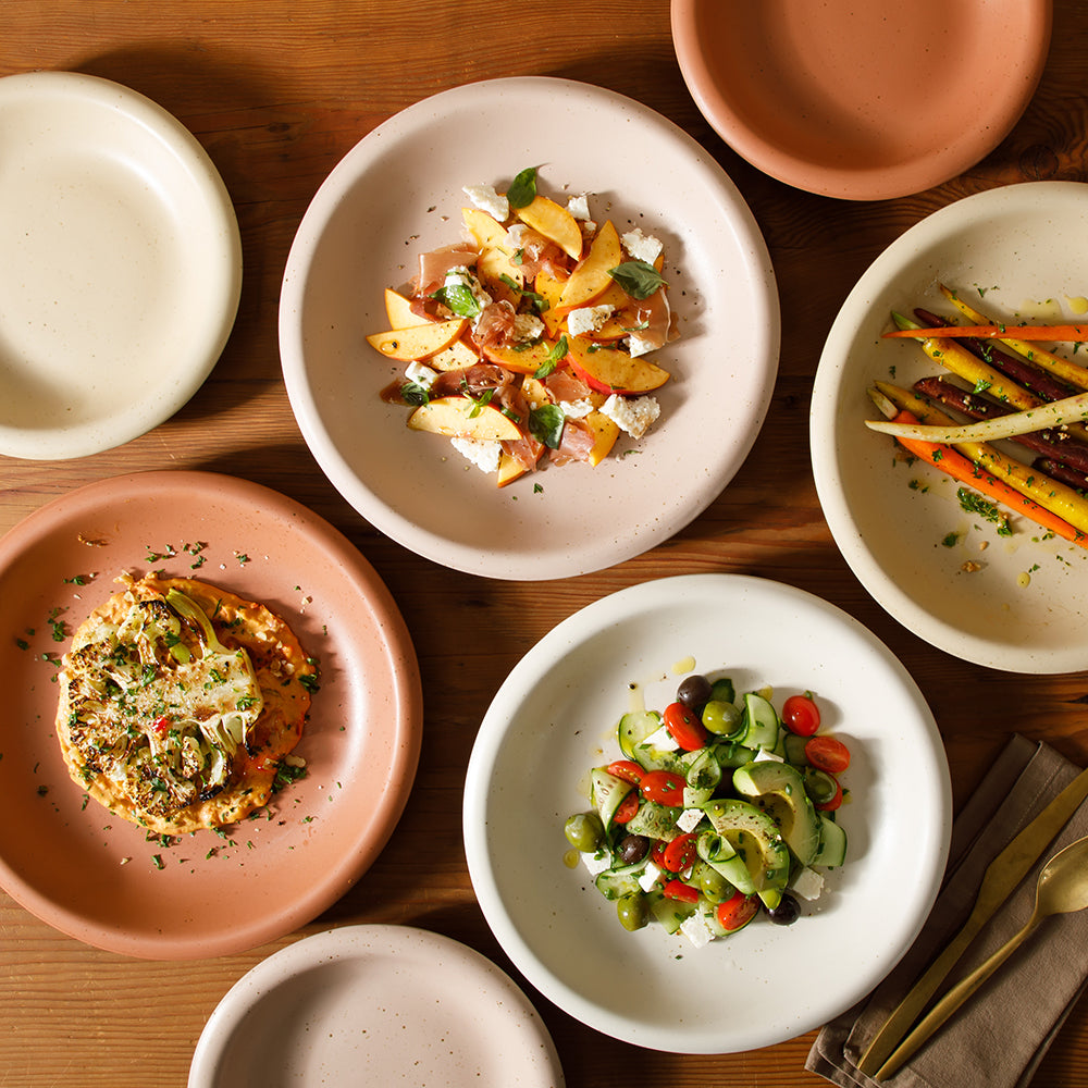 Bloomhouse Corsica Clay 16 Piece Double Bowl Stoneware Reactive Glaze Dinnerware Set