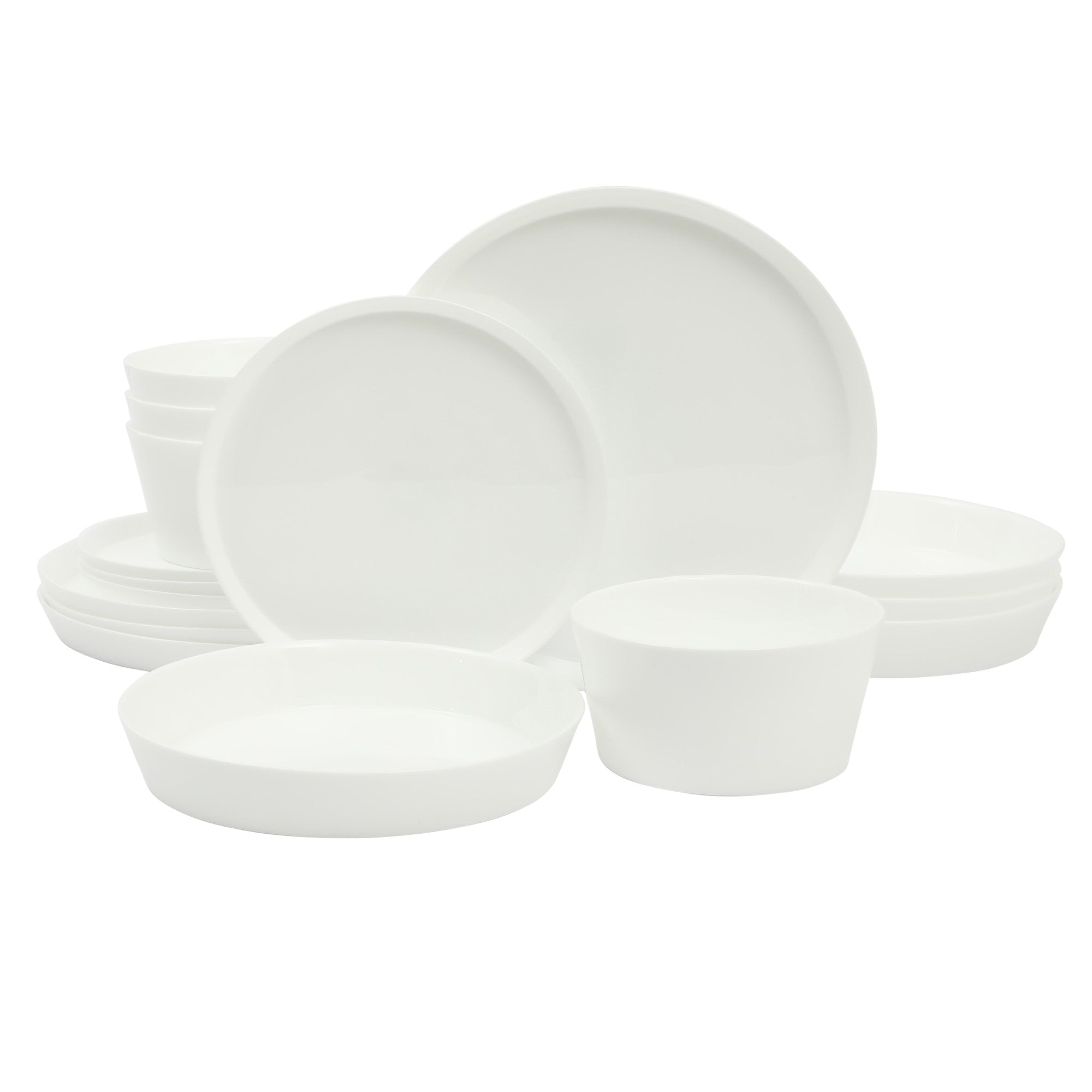 Gibson Home Modern Opal (Service for 4) 16 Piece Glass Chip Resistant Dishes Double Plates and Bowls Lightweight Dinnerware Set