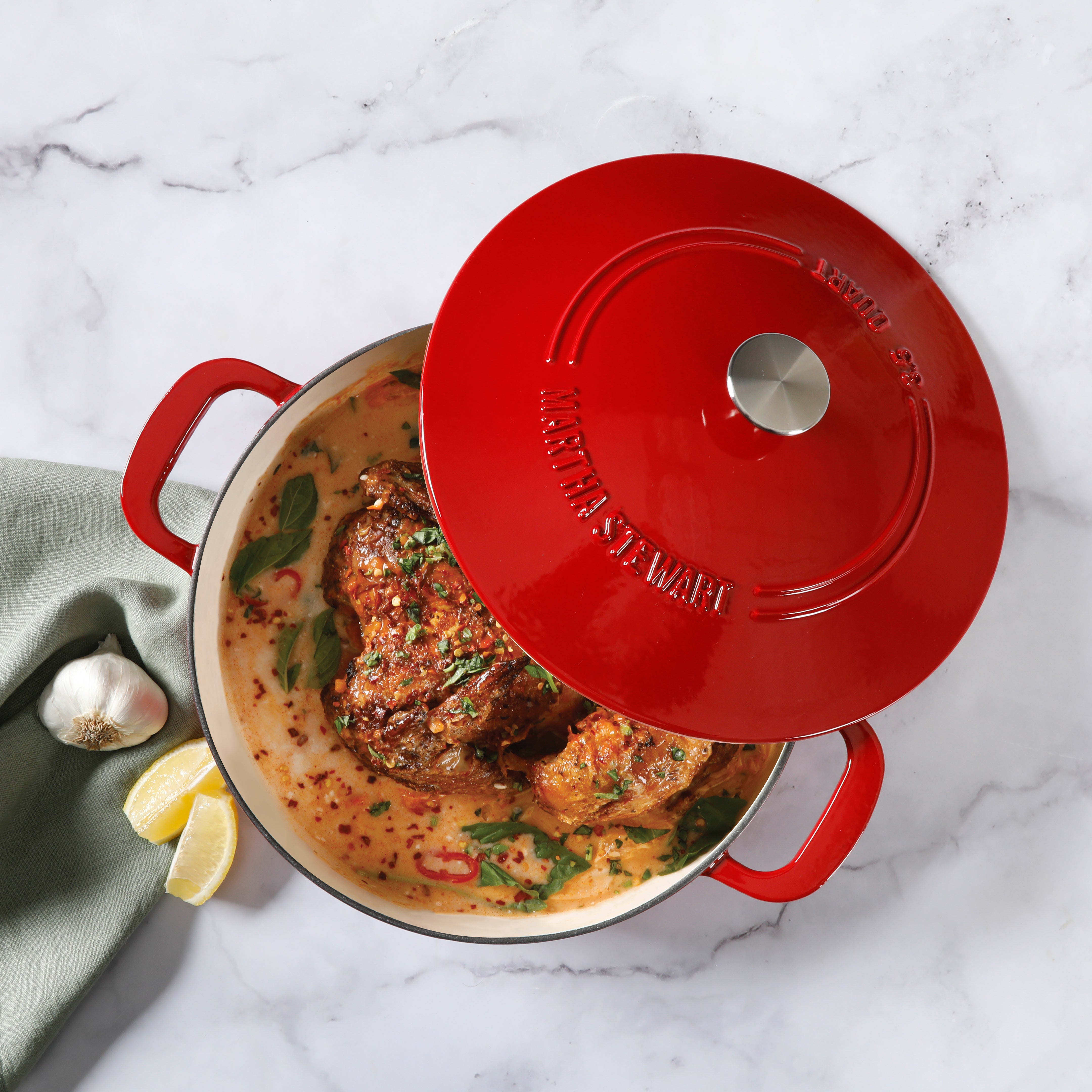 Martha Stewart Gatwick 3.5-Quart Enameled Cast Iron Dutch Oven Braiser - Red