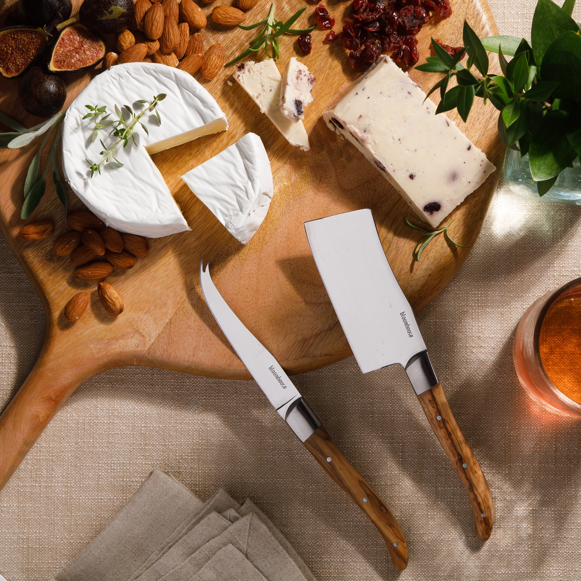Bloomhouse 2-Piece German Steel Cheese Knife Set with Olive Wood Handles – Artisan Soft & Hard Cheese Knives for Charcuterie, Grazing Boards & Entertaining