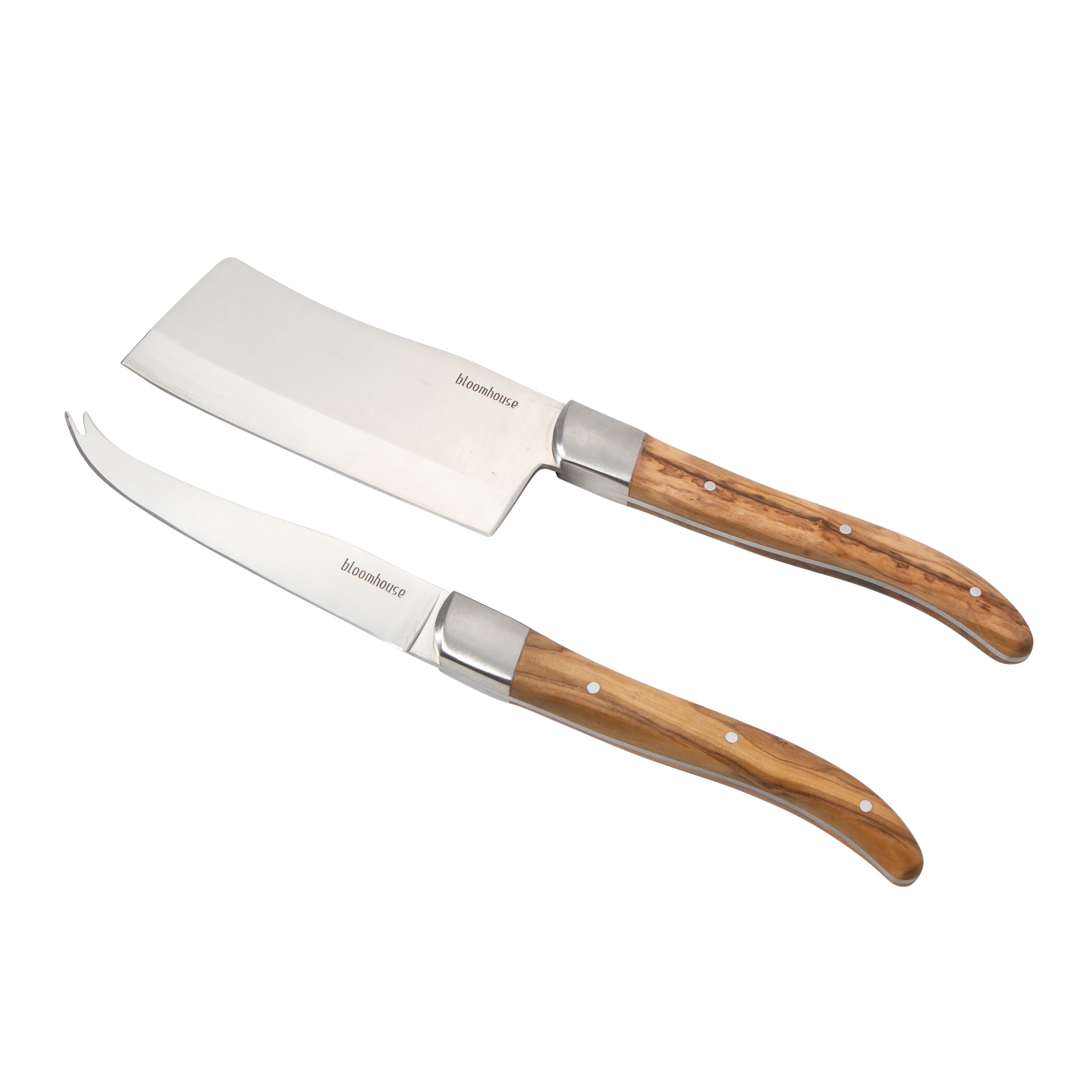 Bloomhouse 2-Piece German Steel Cheese Knife Set with Olive Wood Handles – Artisan Soft & Hard Cheese Knives for Charcuterie, Grazing Boards & Entertaining