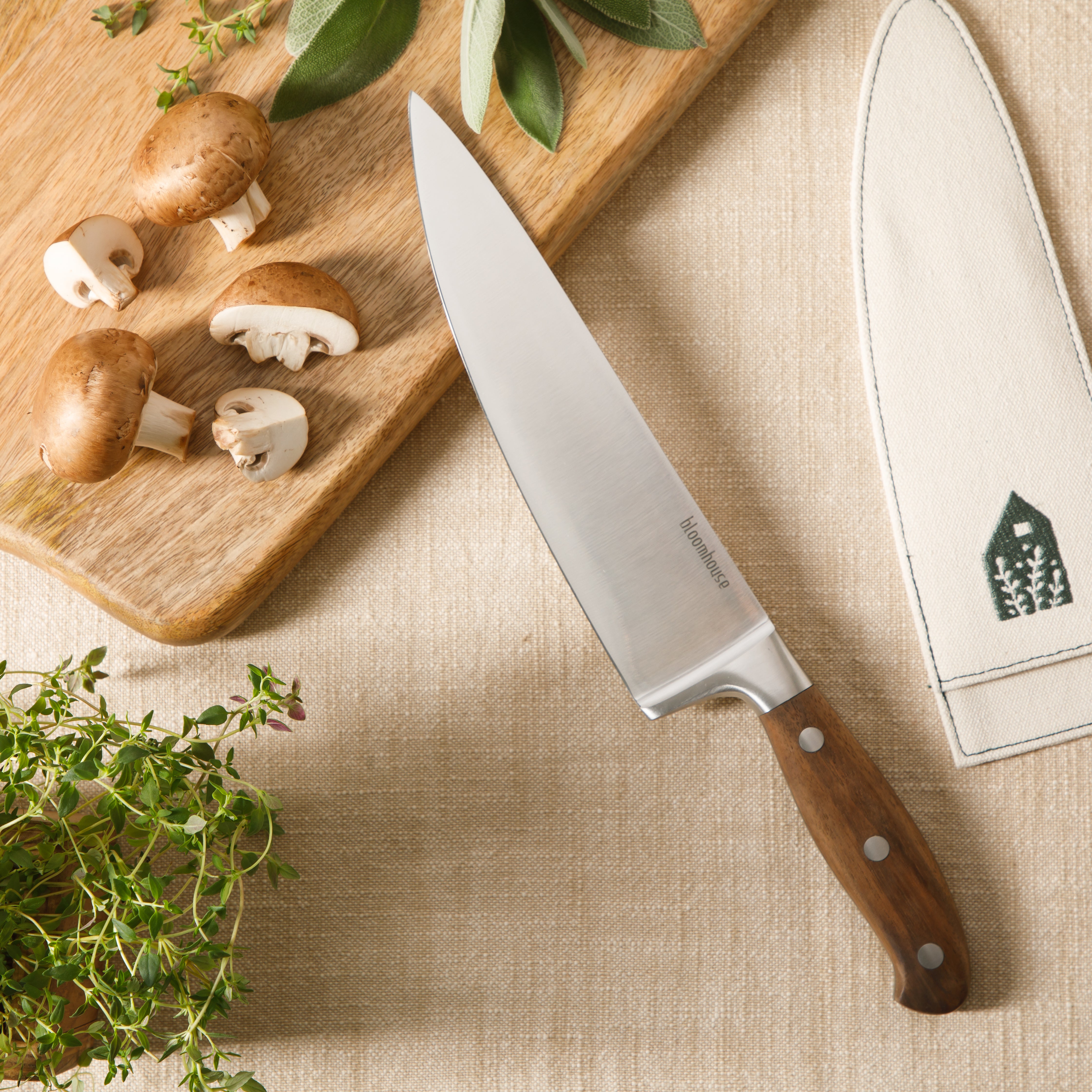 Bloomhouse 8 Inch German Steel Chef Knife W/ Walnut Wood Forged Handle