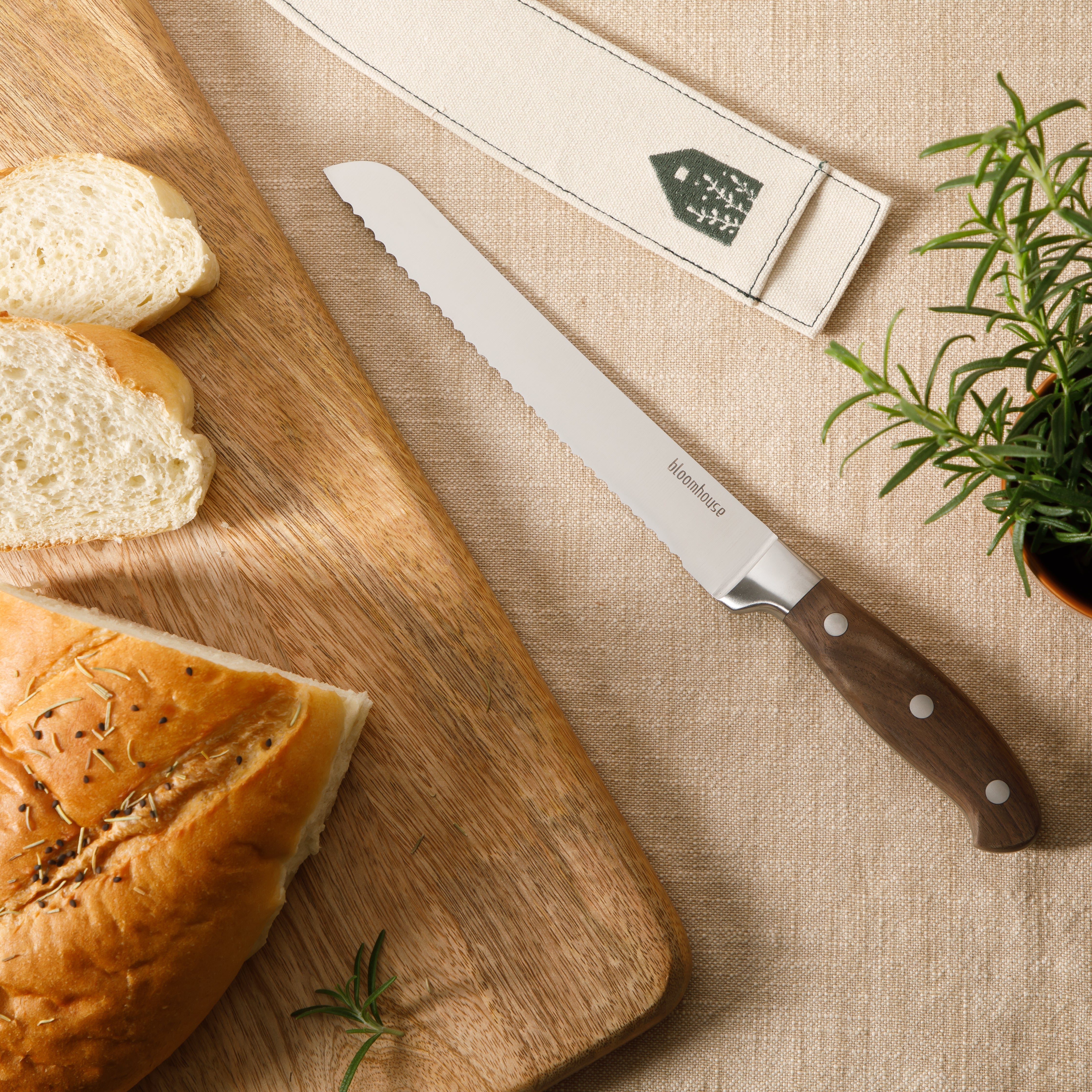 Bloomhouse 8 Inch German Steel Bread Knife W/ Walnut Wood Forged Handle