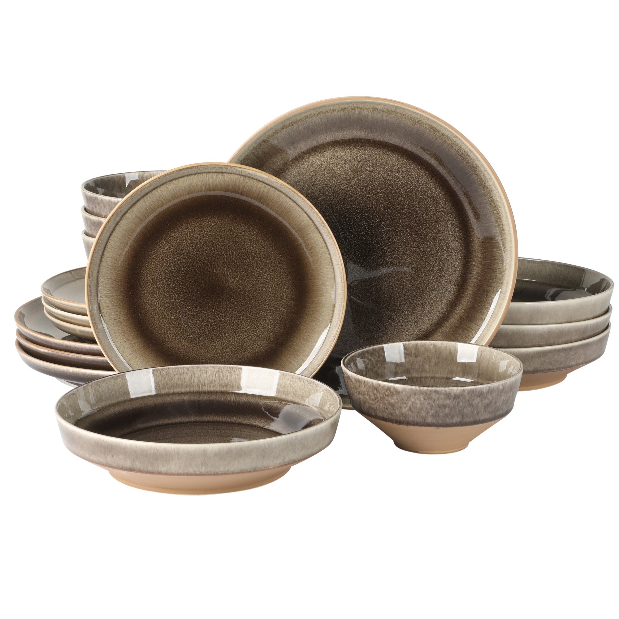 Gibson Elite Hailstone 16 Piece Stonewe Reactive Glaze (Service for 4) Ceramic Plates and Bowls Dinnerware Set