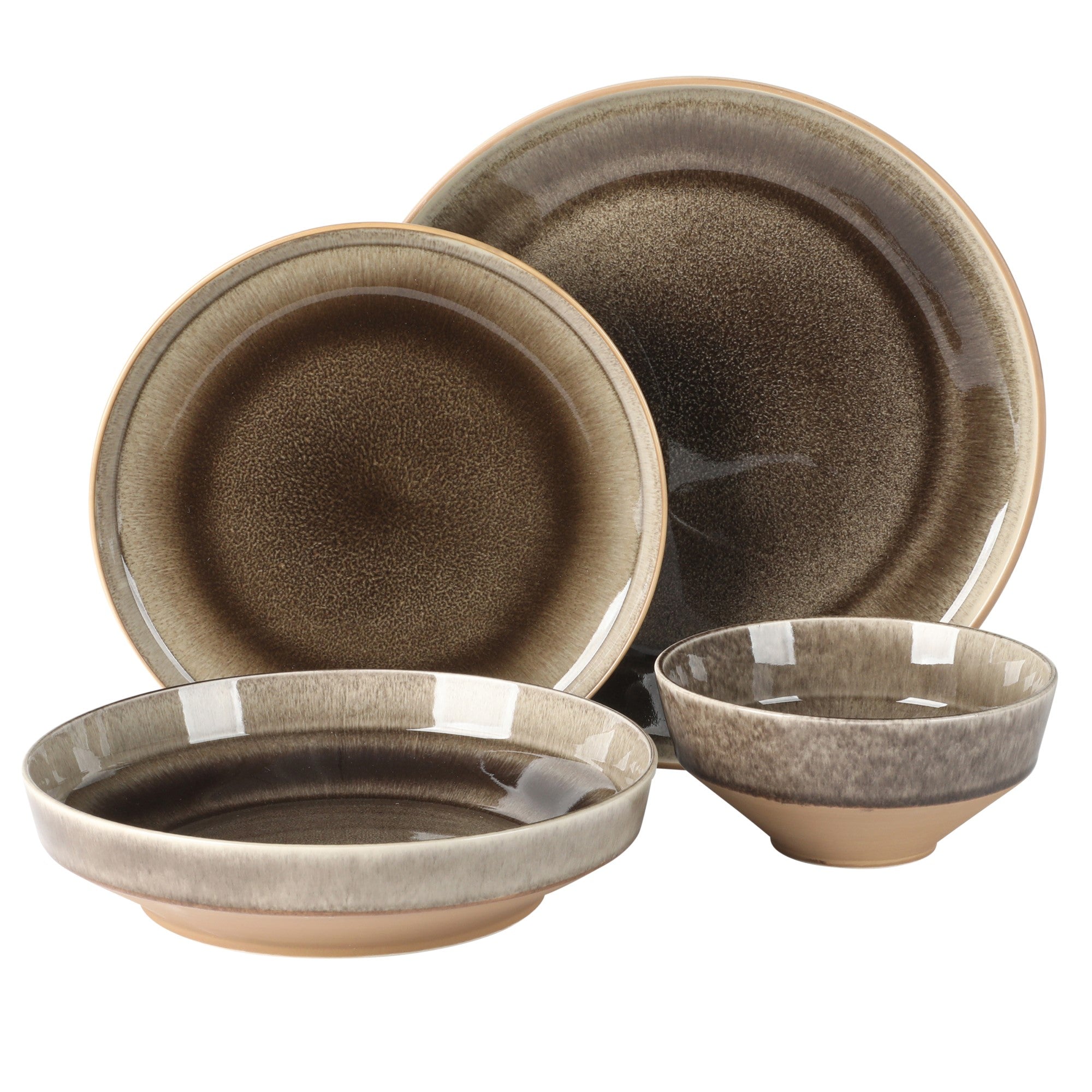 Gibson Elite Hailstone 16 Piece Stonewe Reactive Glaze (Service for 4) Ceramic Plates and Bowls Dinnerware Set