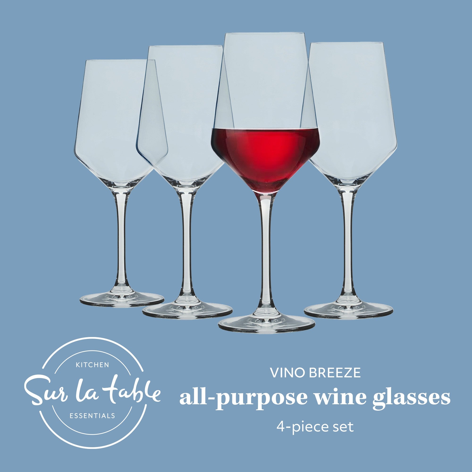Sur La Table Kitchen Essentials Crystal Clear 14 OZ 4 Pack All Purpose White Wine Glass With Modern Curve Silhouette