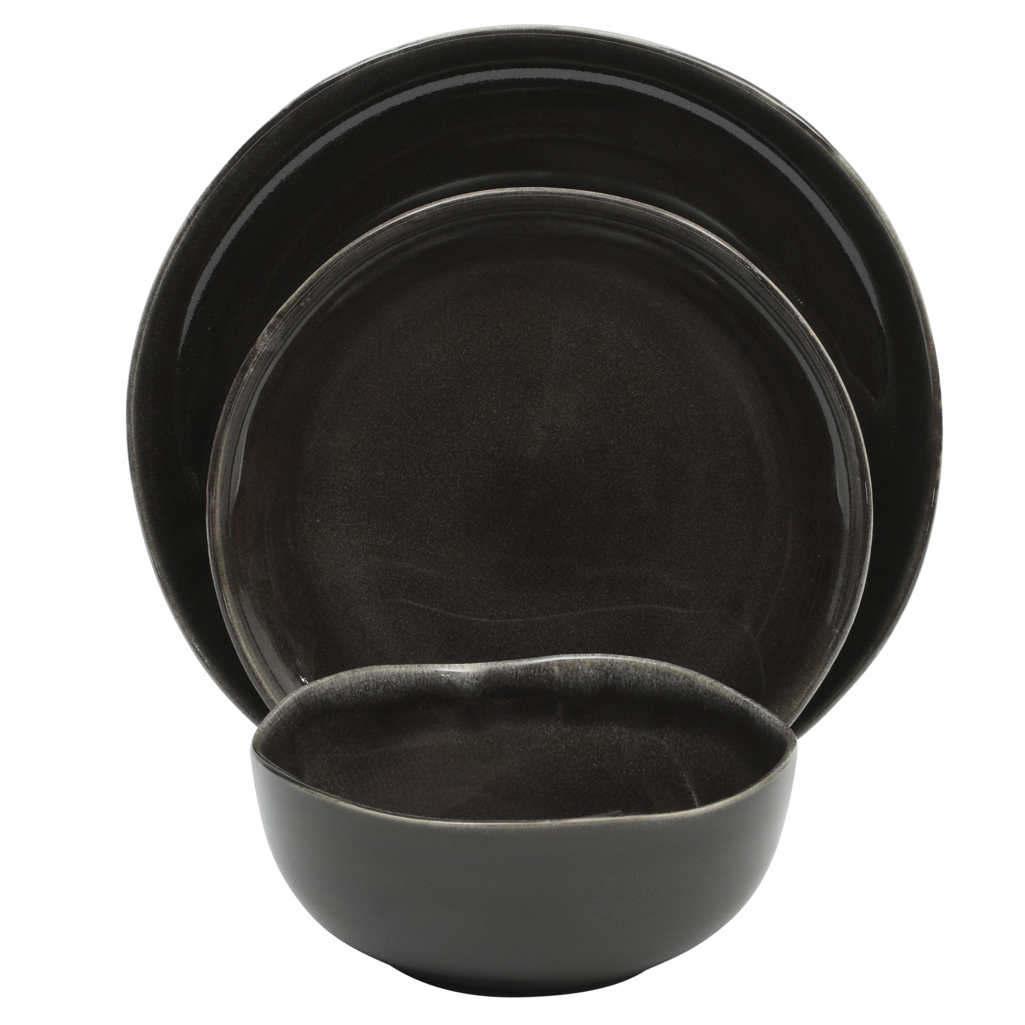 Gibson Soho Lounge Nardini 12 Piece (Service for 4) Plates and Bowls Reactive Glaze Dishes Stoneware Ceramic Dinnerware Set - Black and Blue