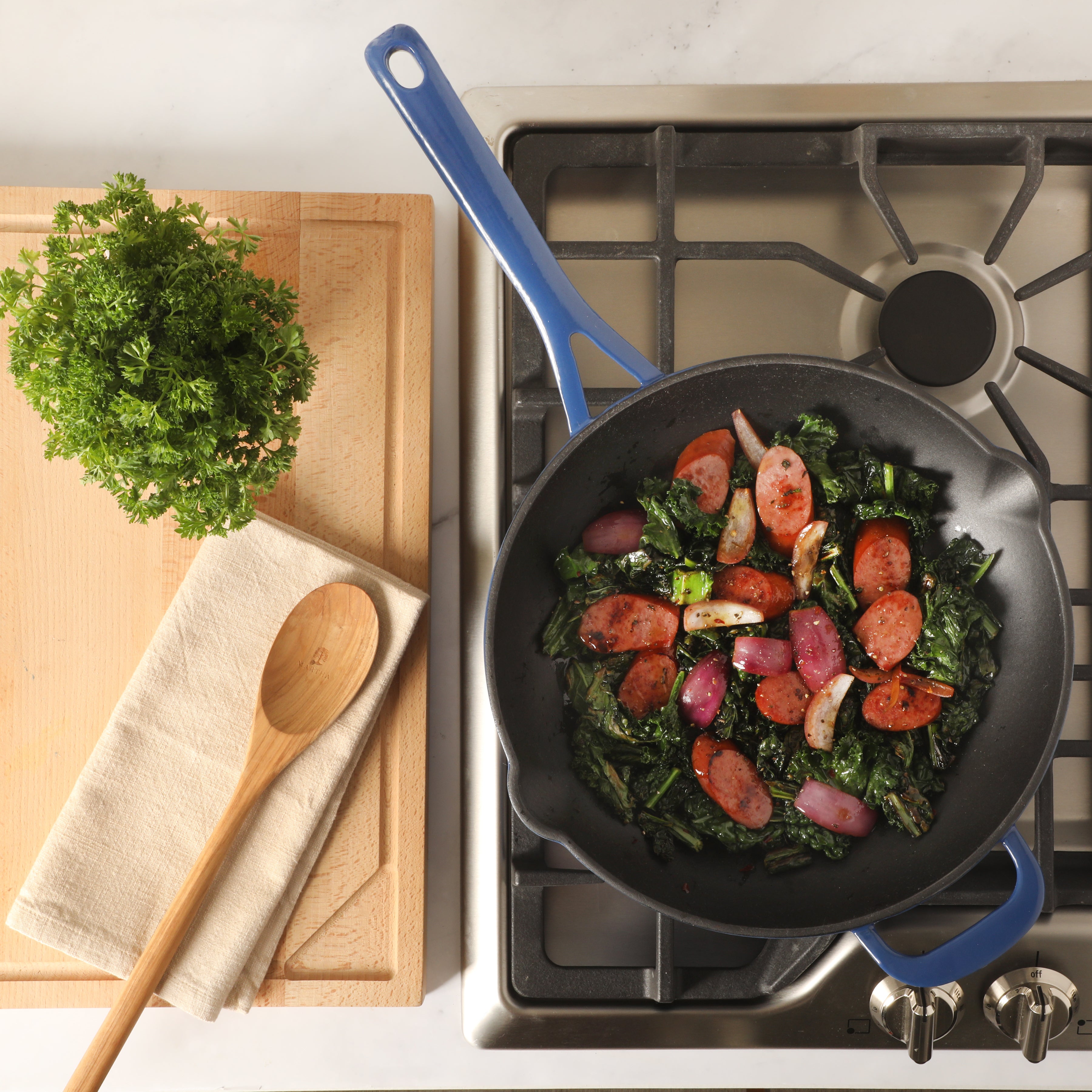 Martha Stewart Gatwick 12” Enameled Cast Iron Skillet, PFAS-Free, Rust Resistant, Oven Safe