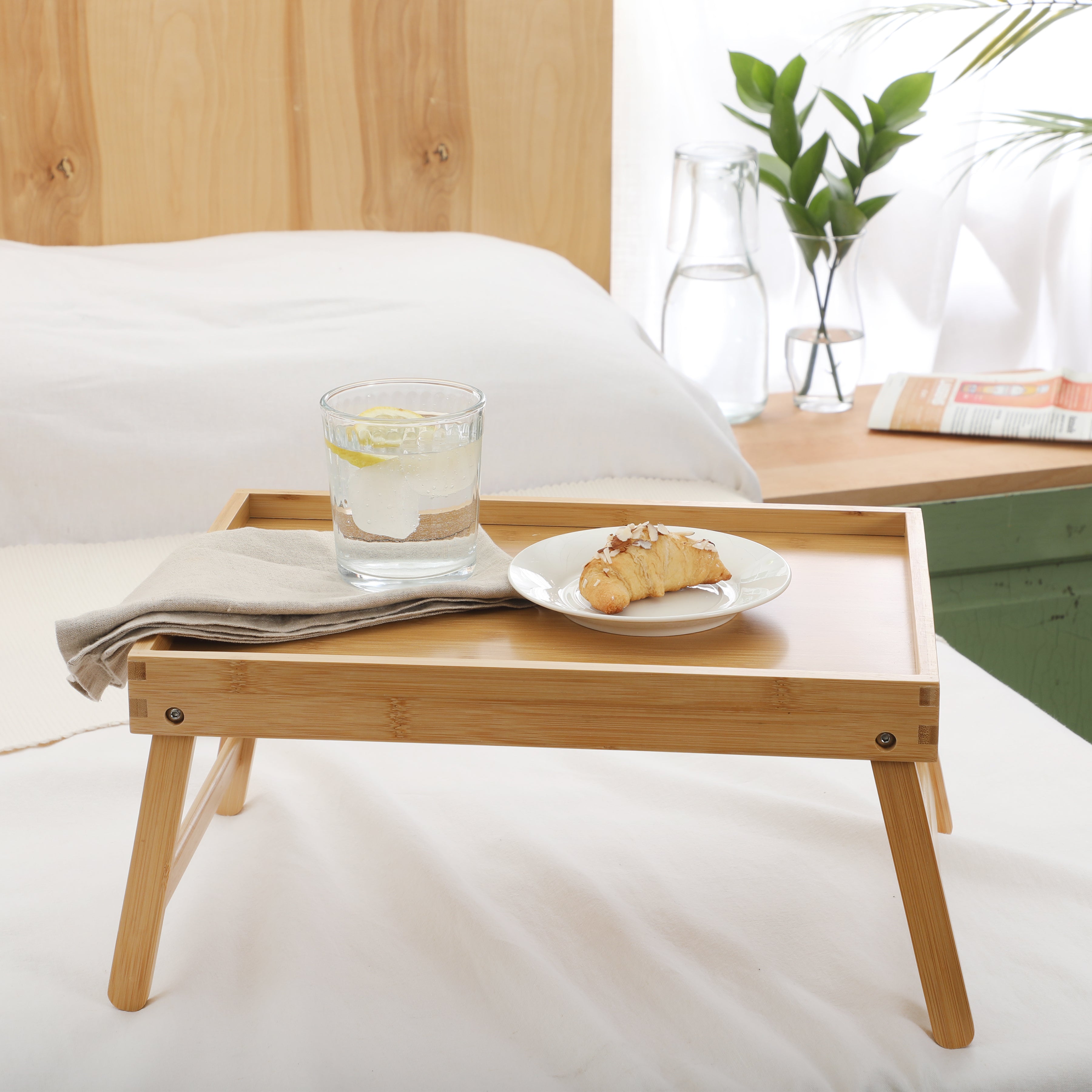 Gibson Home Continental Corner Bamboo Bed Tray with Folding Legs, for Breakfast, Eating, Working, Laptop, Foldable Serving