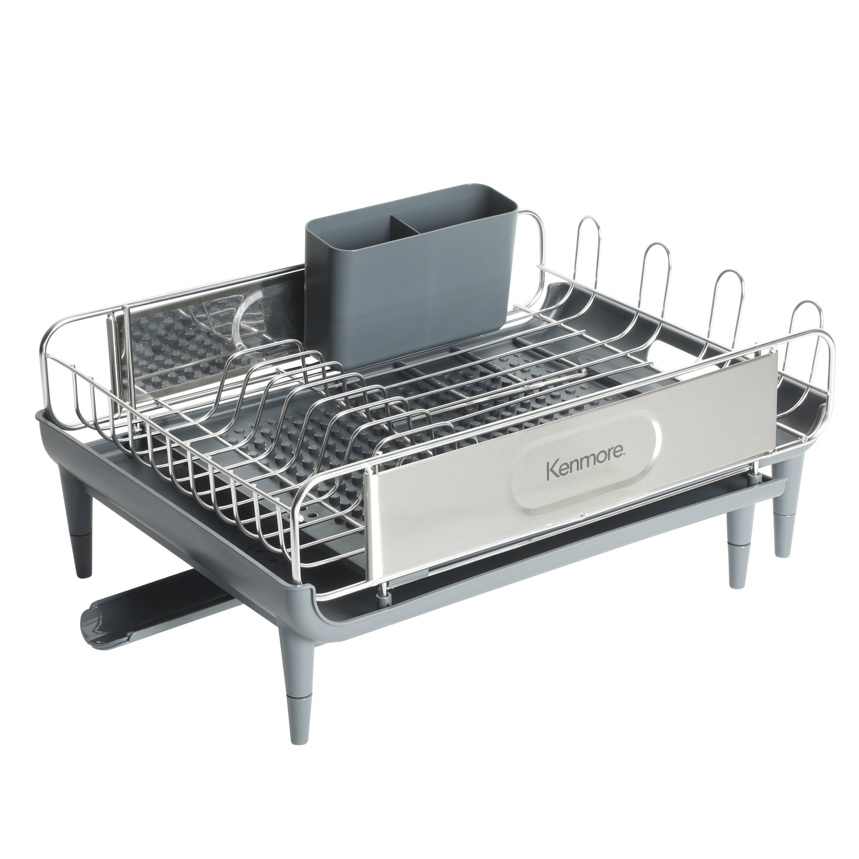 Kenmore Loxdell Expandable Full Size Rust Resistant Dish Rack with Drain Board and Flatware Caddy