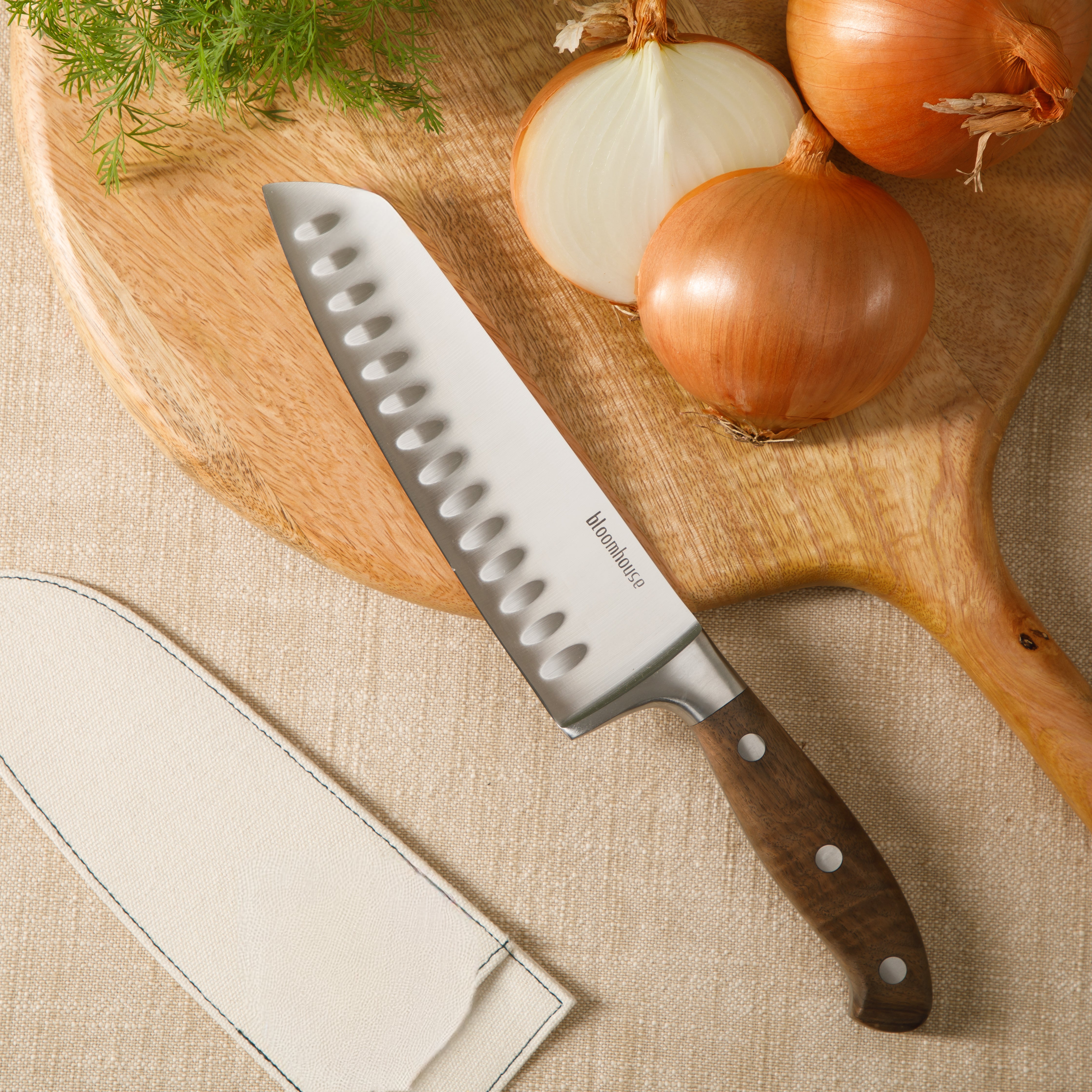 Bloomhouse 7 Inch German Steel Santoku Knife W/ Walnut Wood Forged Handle