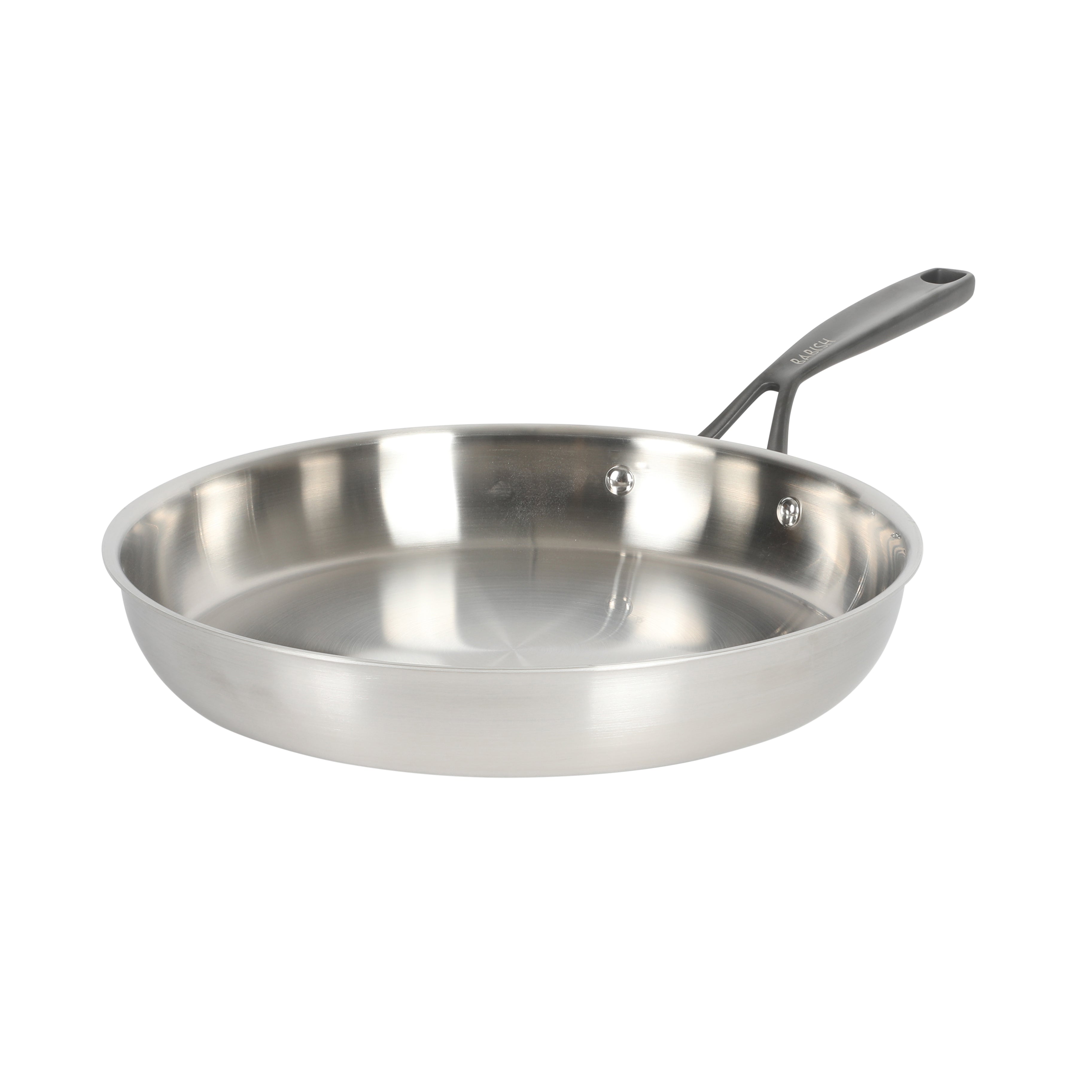 Babish 12-Inch Tri-Ply Stainless Steel Frying Pan with Lid & Black Handle – Professional Grade Skillet for Searing, Sautéing & Even Heat Cooking