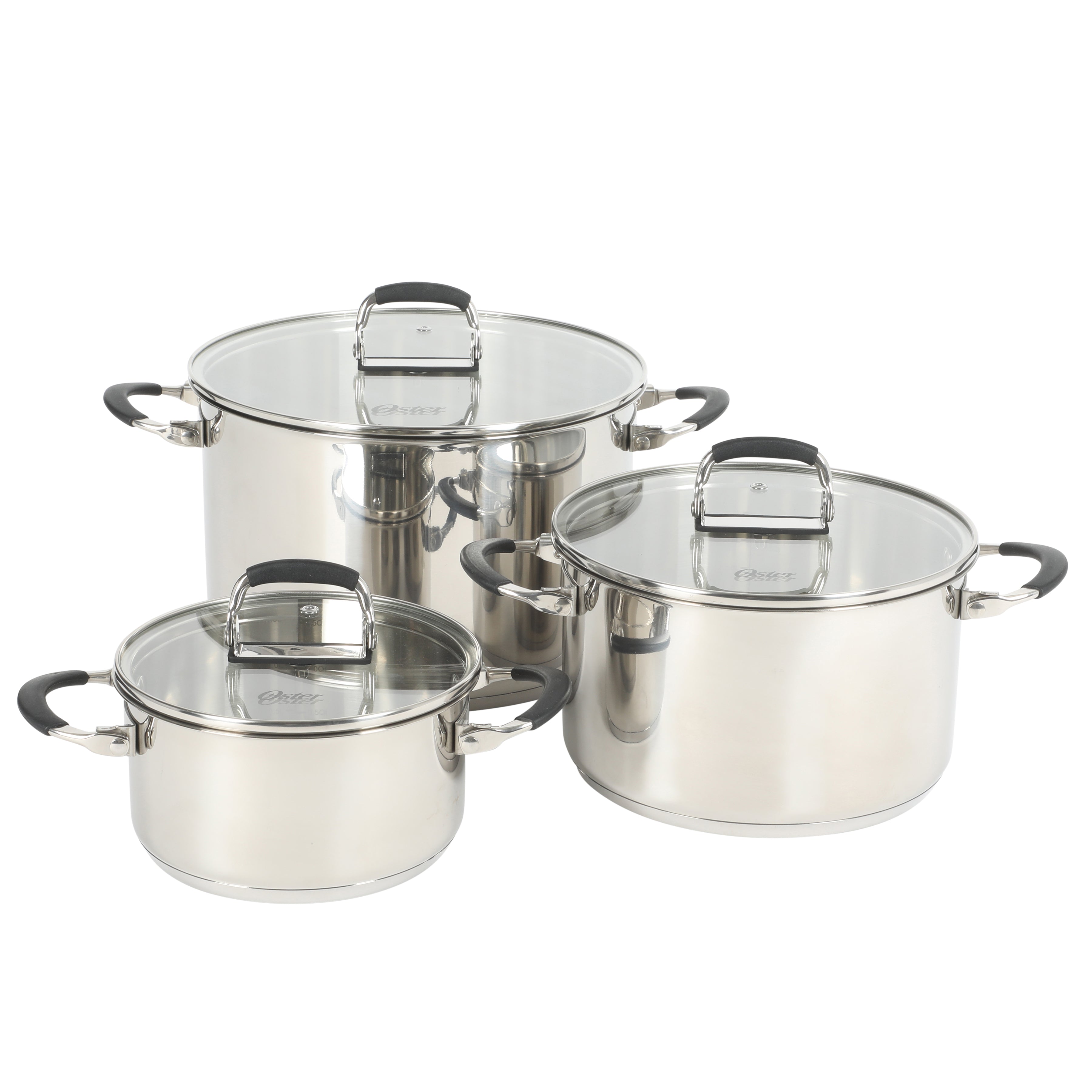Oster Platinum Silverbolt 6 Piece Stackable Space-Saving Dutch Oven Sauce Pan Cookware Set