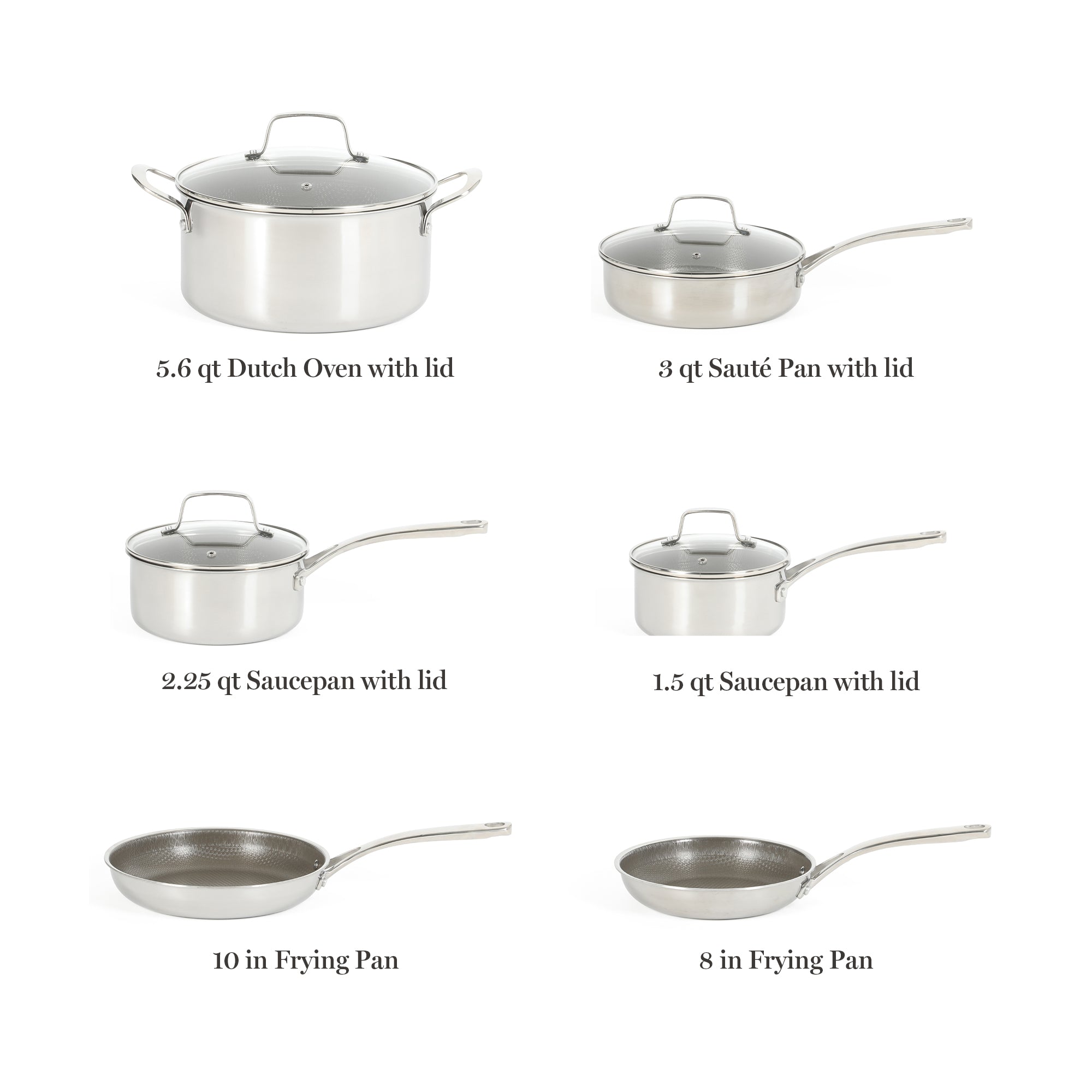 Martha Stewart Badgley Hybrid Nonstick 10 Piece TriPly Stainless Steel Pots and Pans Non-Toxic Kitchen Cookware Set - Laser Etched Non-Toxic Nonstick W/ Stay Cool Handle - Dishwasher and Induction Safe