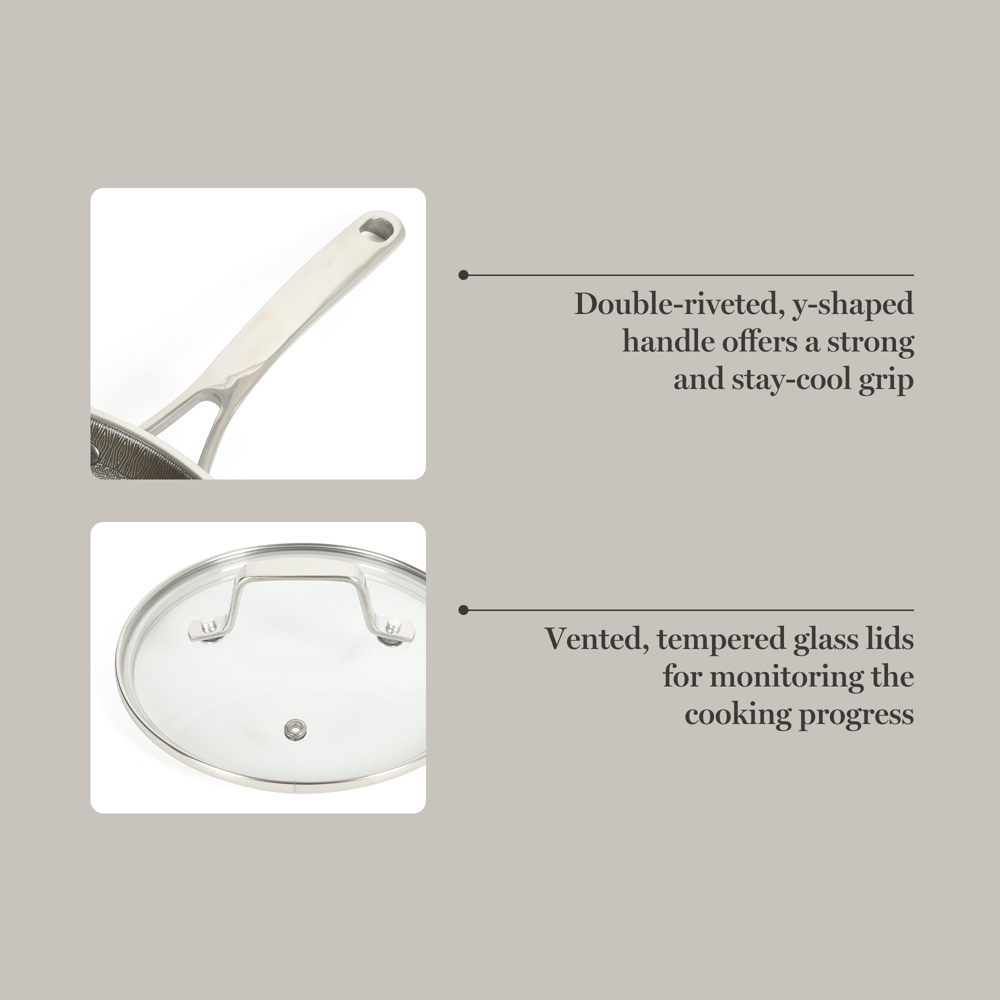 Martha Stewart Badgley Hybrid Nonstick 10 Piece TriPly Stainless Steel Pots and Pans Non-Toxic Kitchen Cookware Set - Laser Etched Non-Toxic Nonstick W/ Stay Cool Handle - Dishwasher and Induction Safe