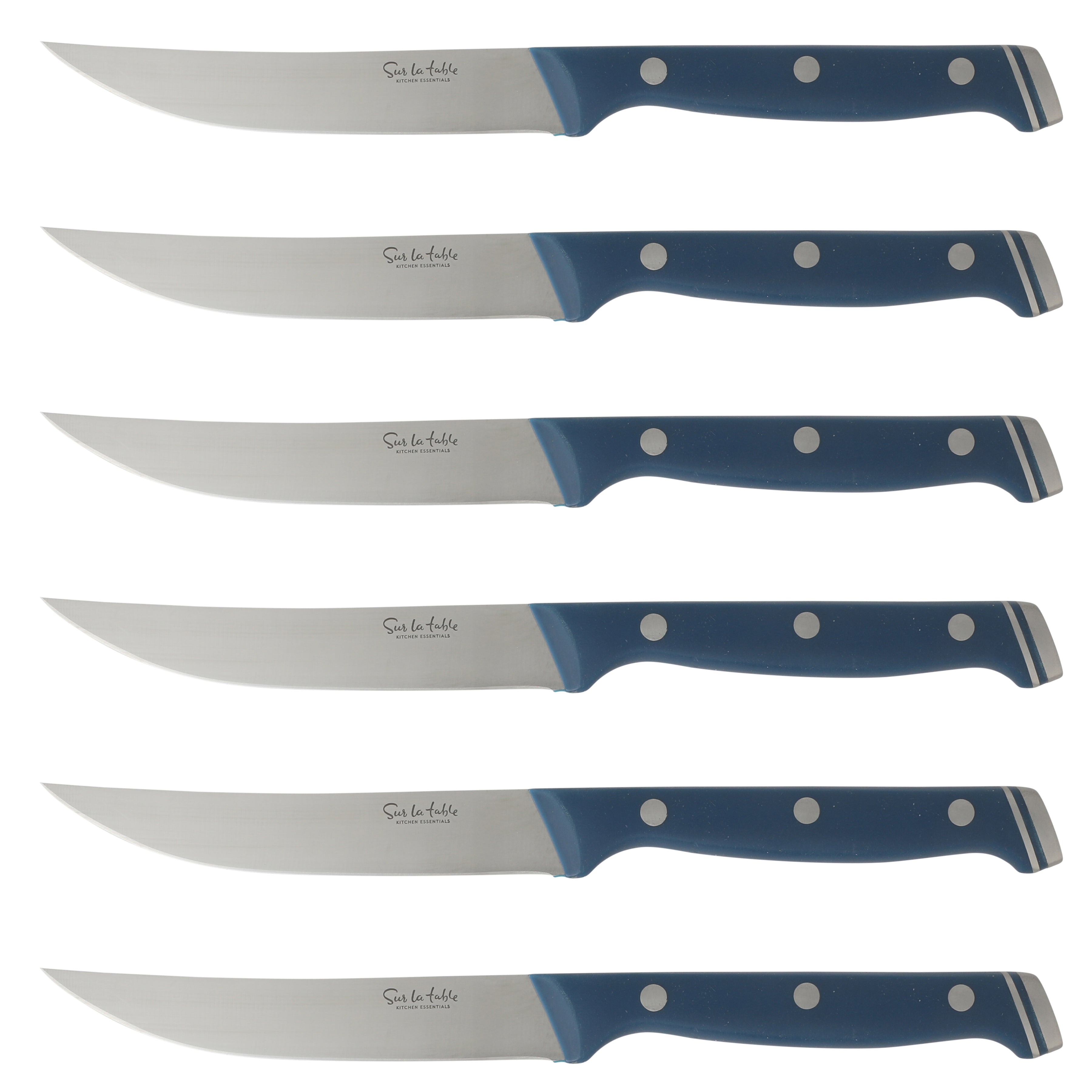 Sur La Table Kitchen Essentials 14 Piece Cutlery Set, German Steel Forged Knives, Beech Wood Block, Chef, Santoku, Bread, Steak Knives, Shears & Sharpener - Blue