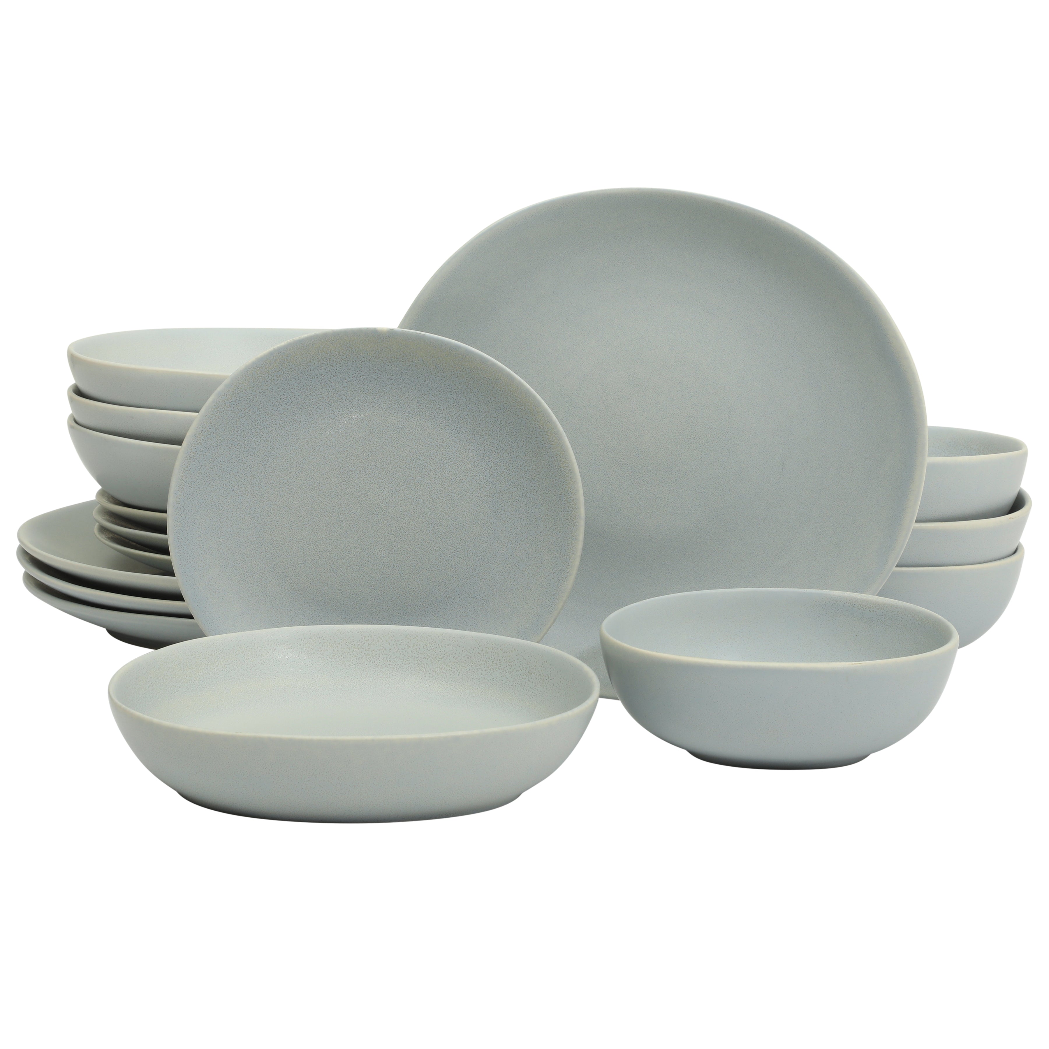 Gibson Elite Zion Mist 16 Piece Stoneware Reactive Glaze (Service for 4) Ceramic Plates and Bowls Modern Organic Dinnerware Set