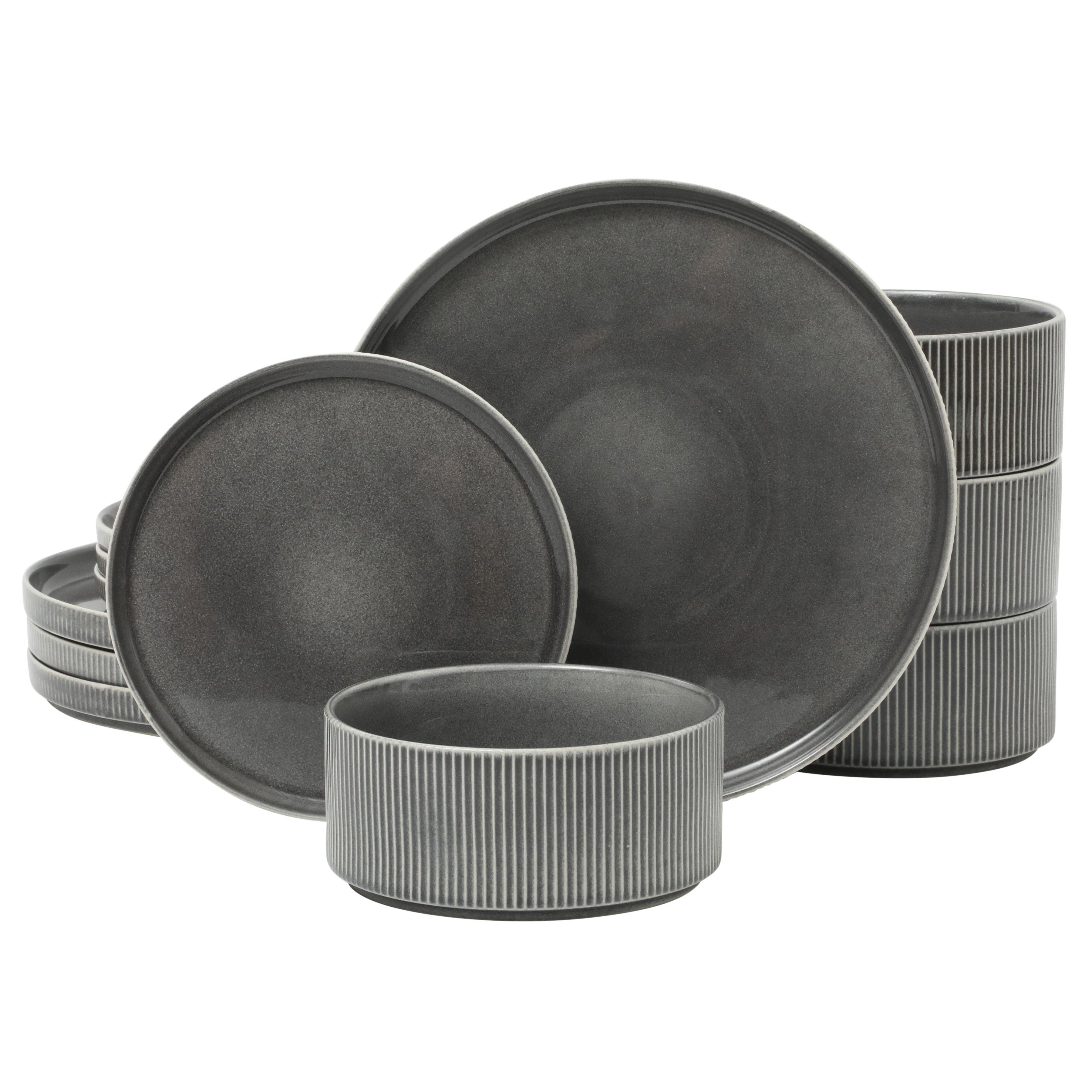 meeth LIFESTYLE PLATE グレー Gibson Elite Solana Coast 12 Piece Stoneware Reactive Glaze (Service f
