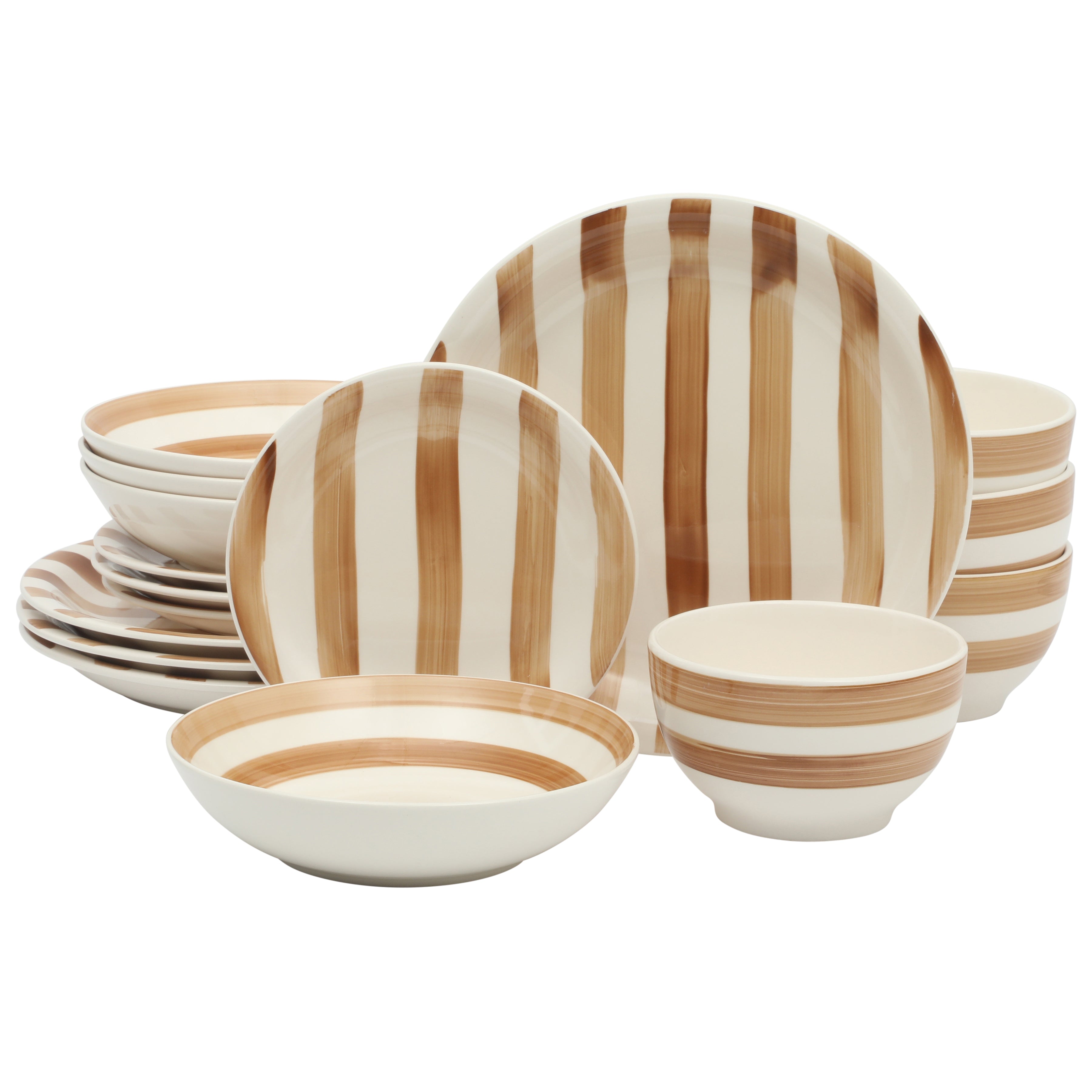 Gibson Home Kenwood Shores 16 Piece Dinnerware Set, Striped, Stoneware, Hand-Painted Plates and Bowls, Service for 4, Microwave & Dishwasher Safe
