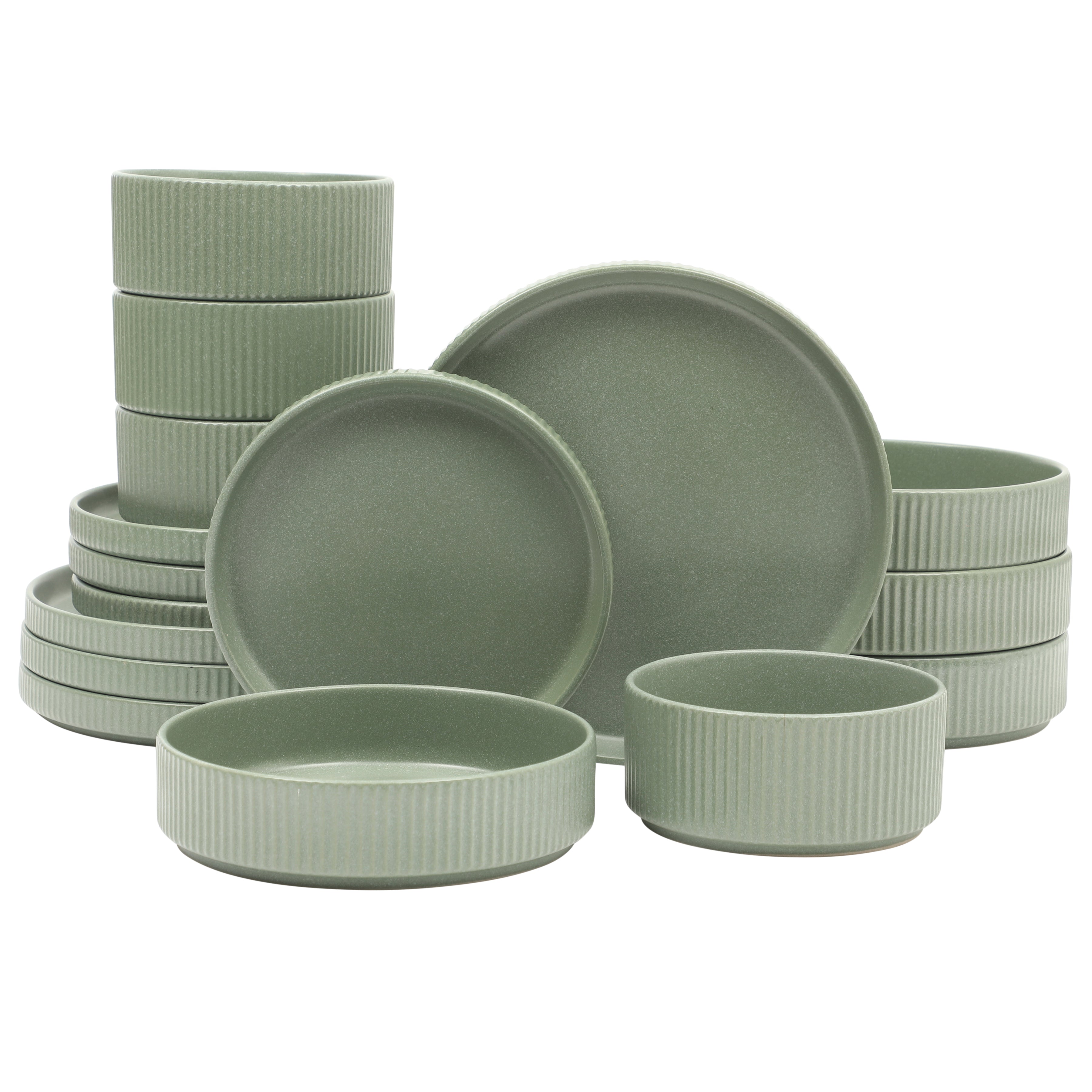 Gibson Elite Deerfield 16-Piece Stoneware Dinnerware Set – Stackable Plates and Bowls, Reactive Glaze Finish, Service for 4 – Microwave & Dishwasher Safe