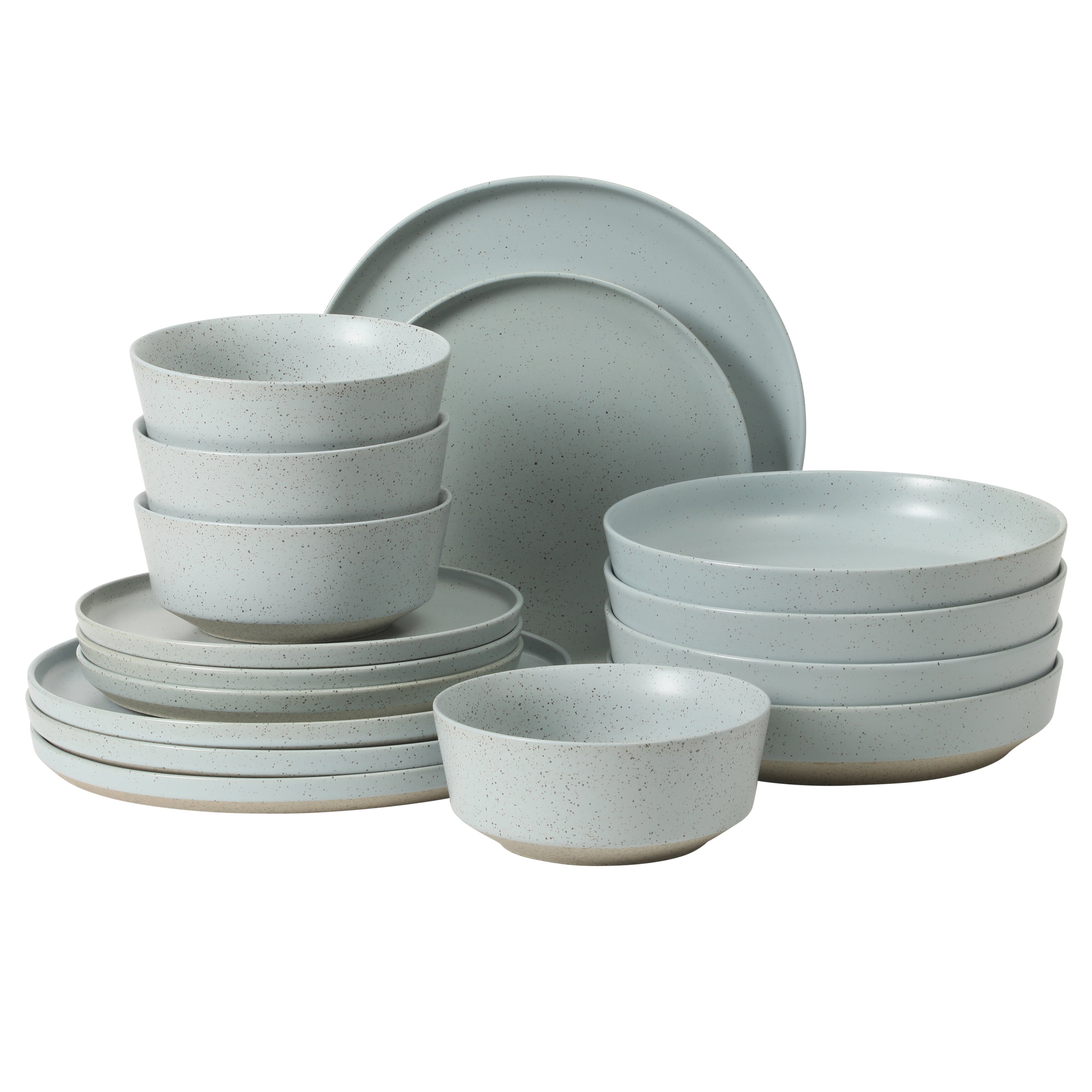Gibson Elite Overbrook 16-Piece Pottery Clay Stoneware Dinnerware Set – Reactive Glaze, Stackable Plates and Bowls w/ Pasta Bowl, Service for 4 – Microwave & Dishwasher Safe