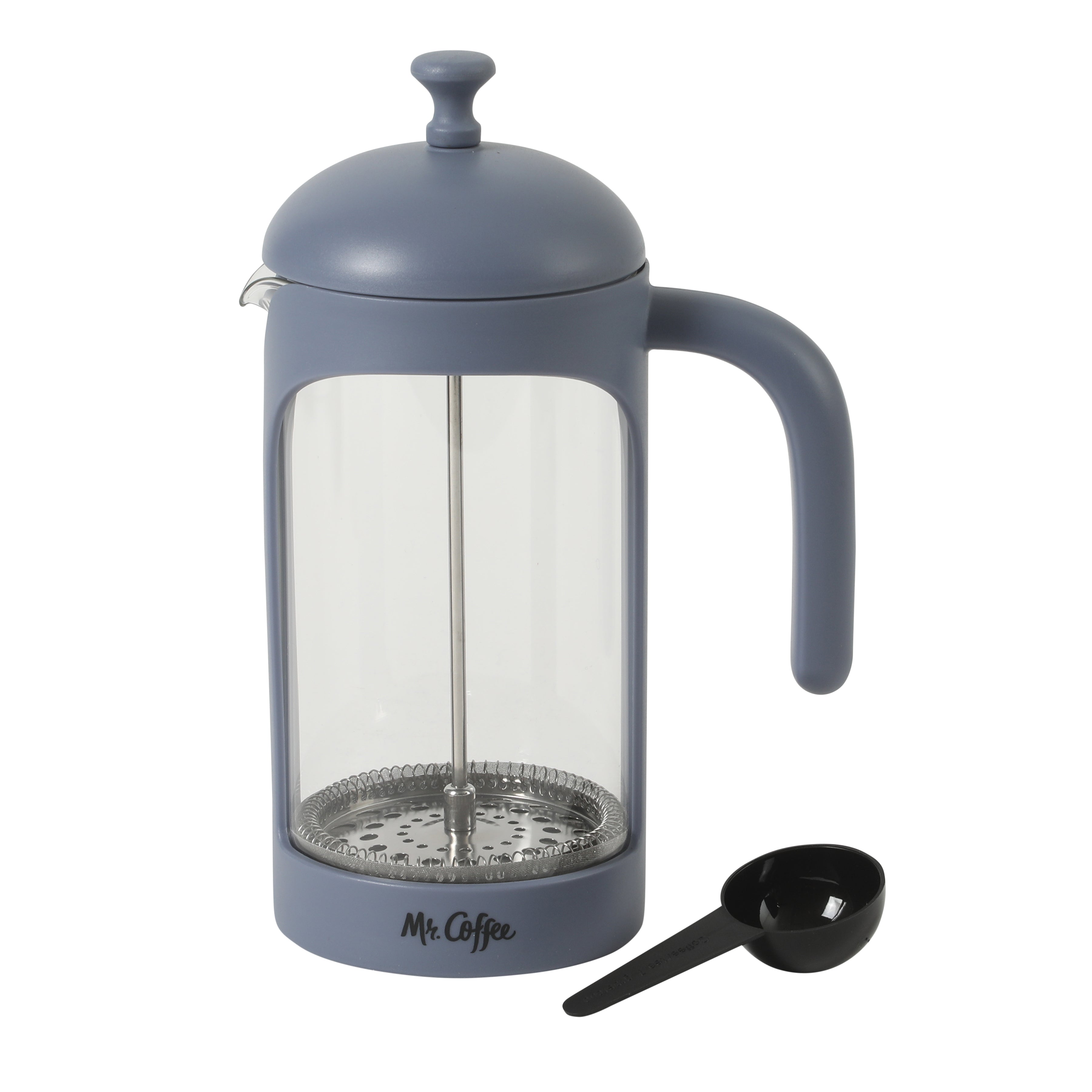 Mr. Coffee Retro Brew French Press Coffee Maker, 31 oz. Glass Carafe with High Heat Resistant Durable Borosilicate Glass & Colorful Frame and Plunger, Includes Coffee Scoop