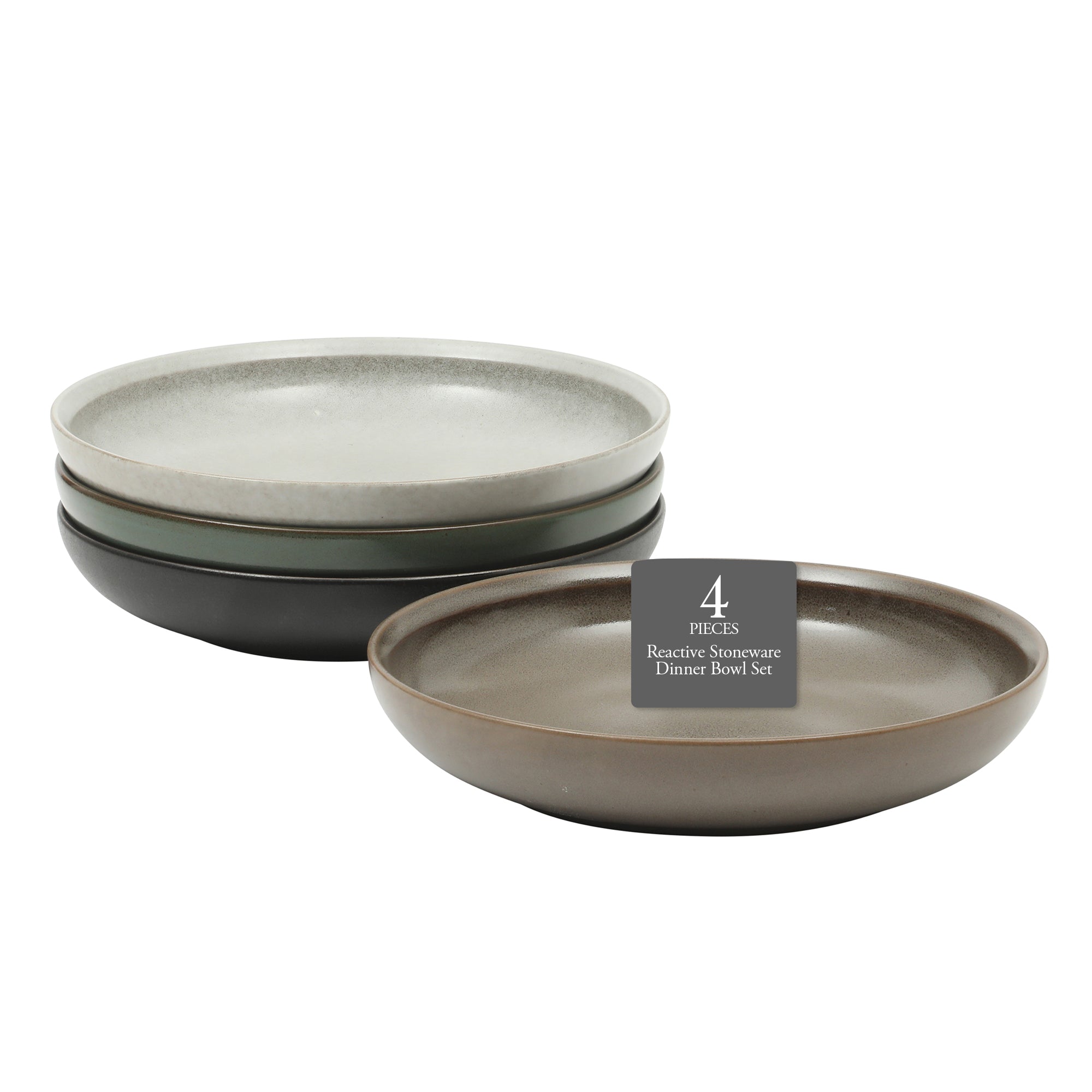 Gibson Elite Beckett 4-Piece Dinner Bowl Set – Reactive Glaze Stoneware – Shallow Pasta Bowls – Wide-Rim Round Design – Microwave & Dishwasher Safe