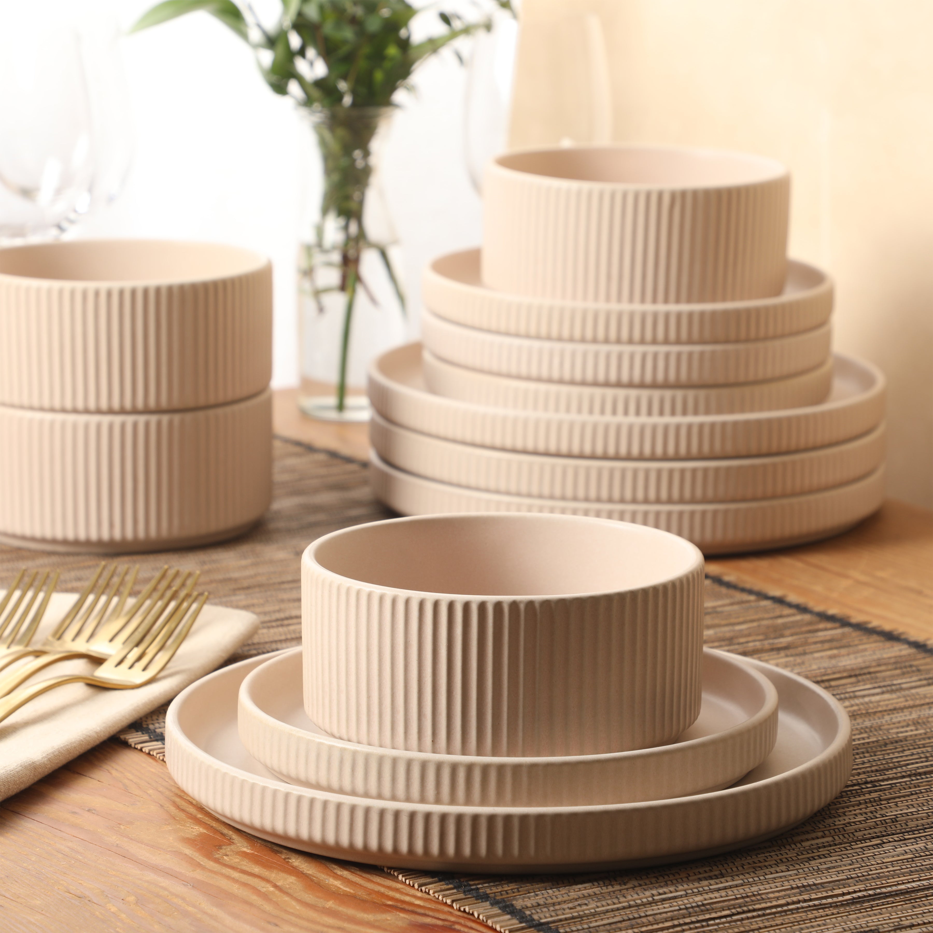 Gibson Elite Townscape Plates and Bowls 12 Piece Dinnerware Set