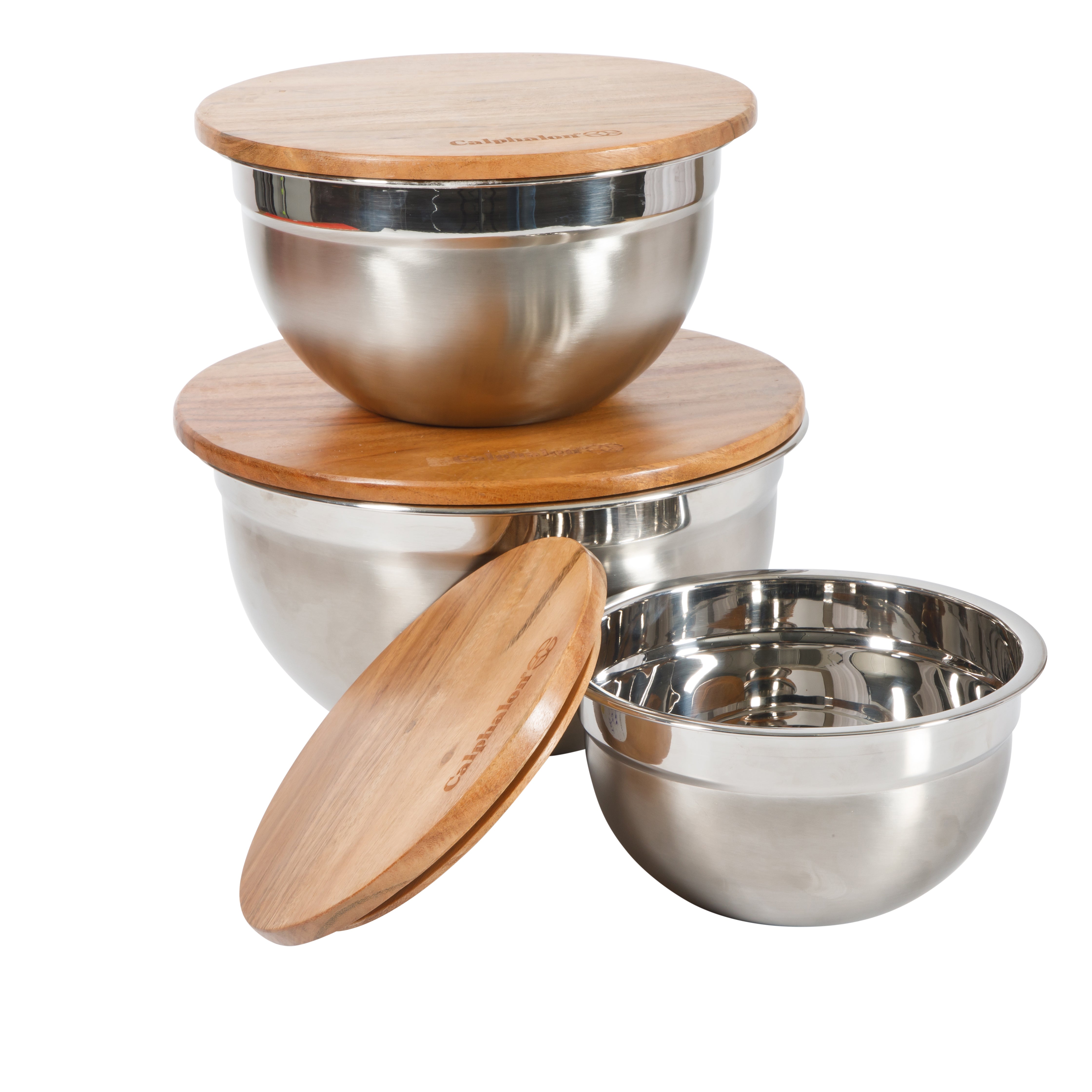 Calphalon Orbit 3 Piece Mixing Bowl Set W/ Acacia Wood Lids