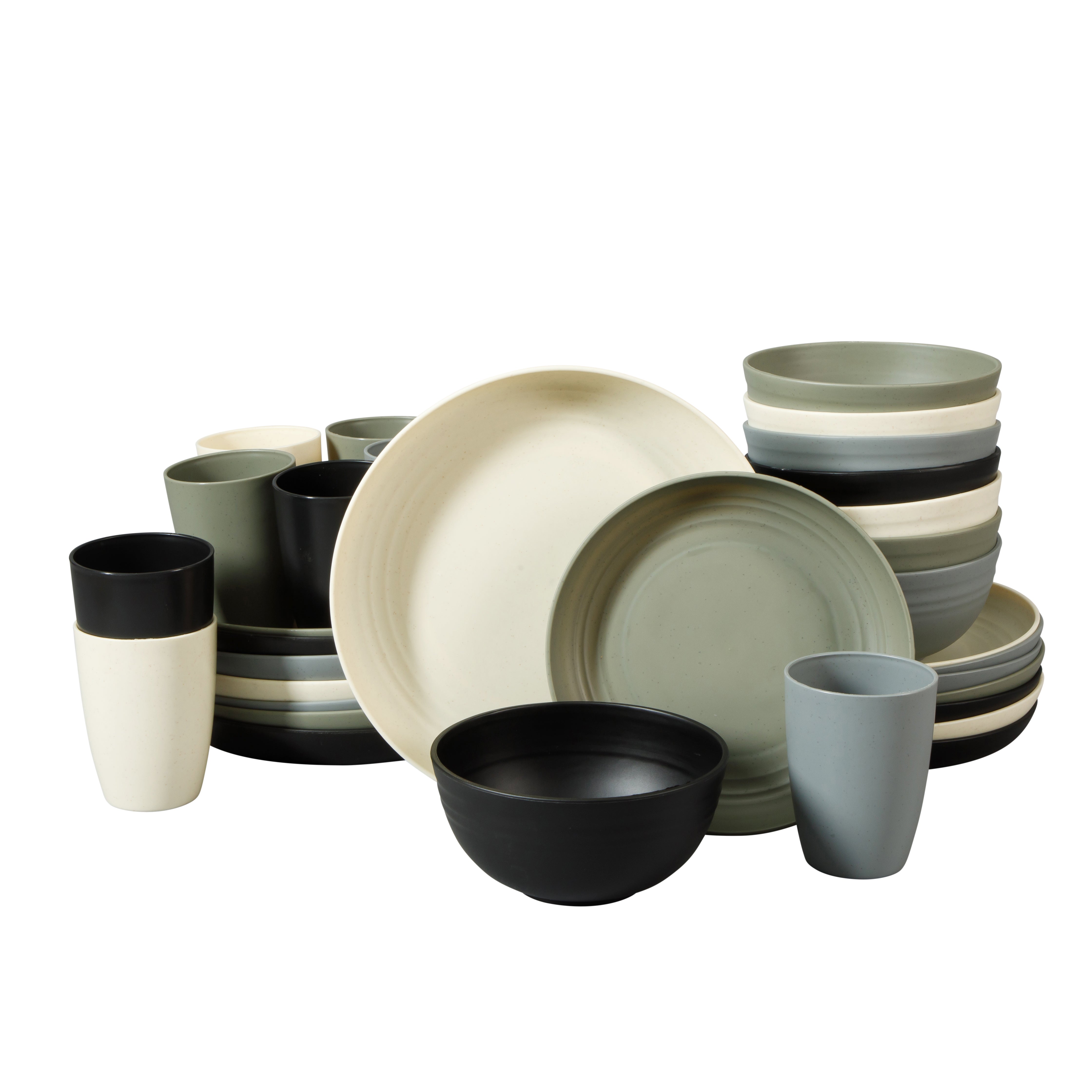 Gibson Home Plates and Bowls Set, 32 Piece Wheat Straw Dinnerware for 8 with Tumblers, Matte, Unbreakable & Lightweight, Dishwasher Safe, 4 Colors