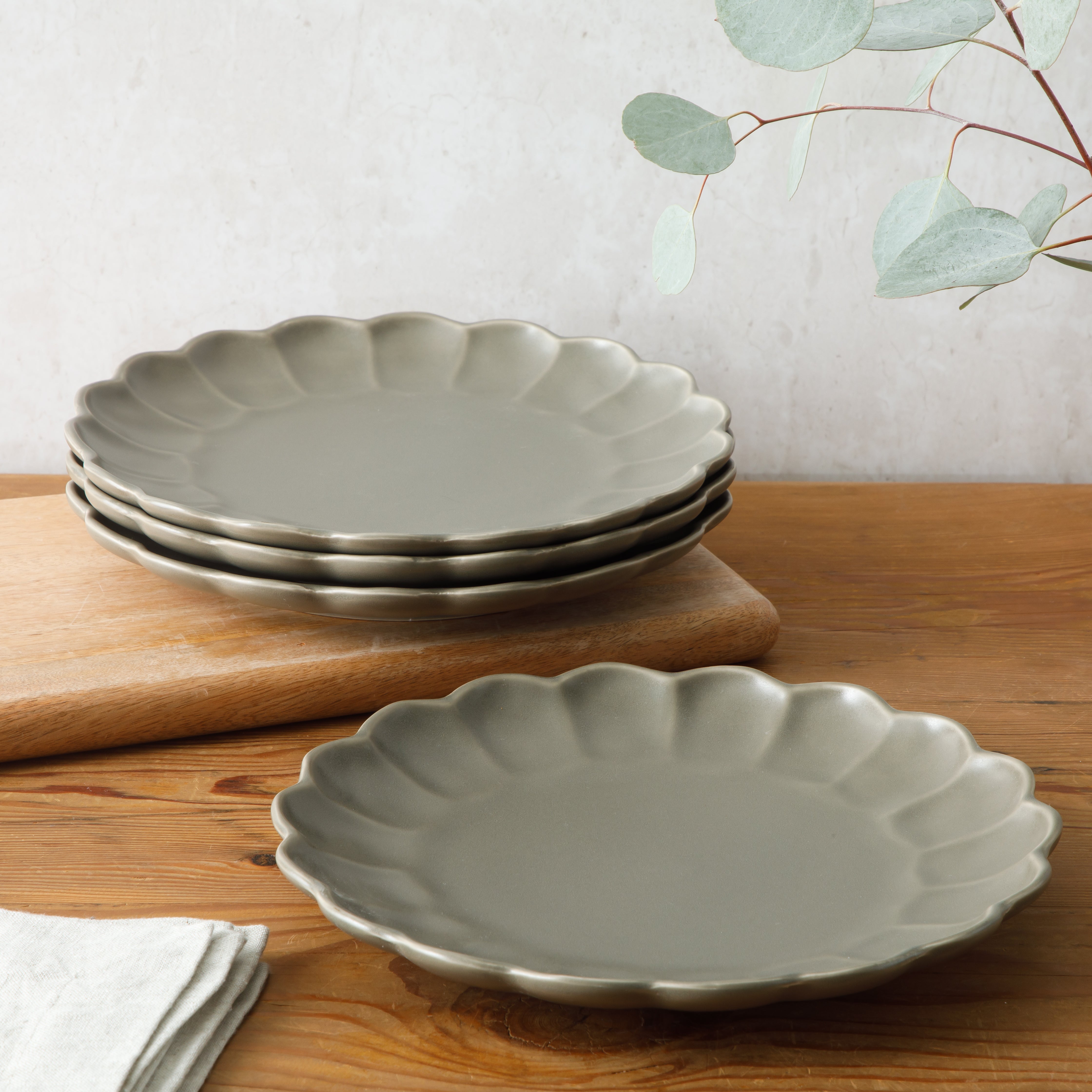 Bloomhouse Dinner Plates Set of 4, 10.75 Inch Stoneware Plates, Reactive Glaze, 2-Time Oprah's Favorite Things, Dishwasher & Microwave Safe, Grey