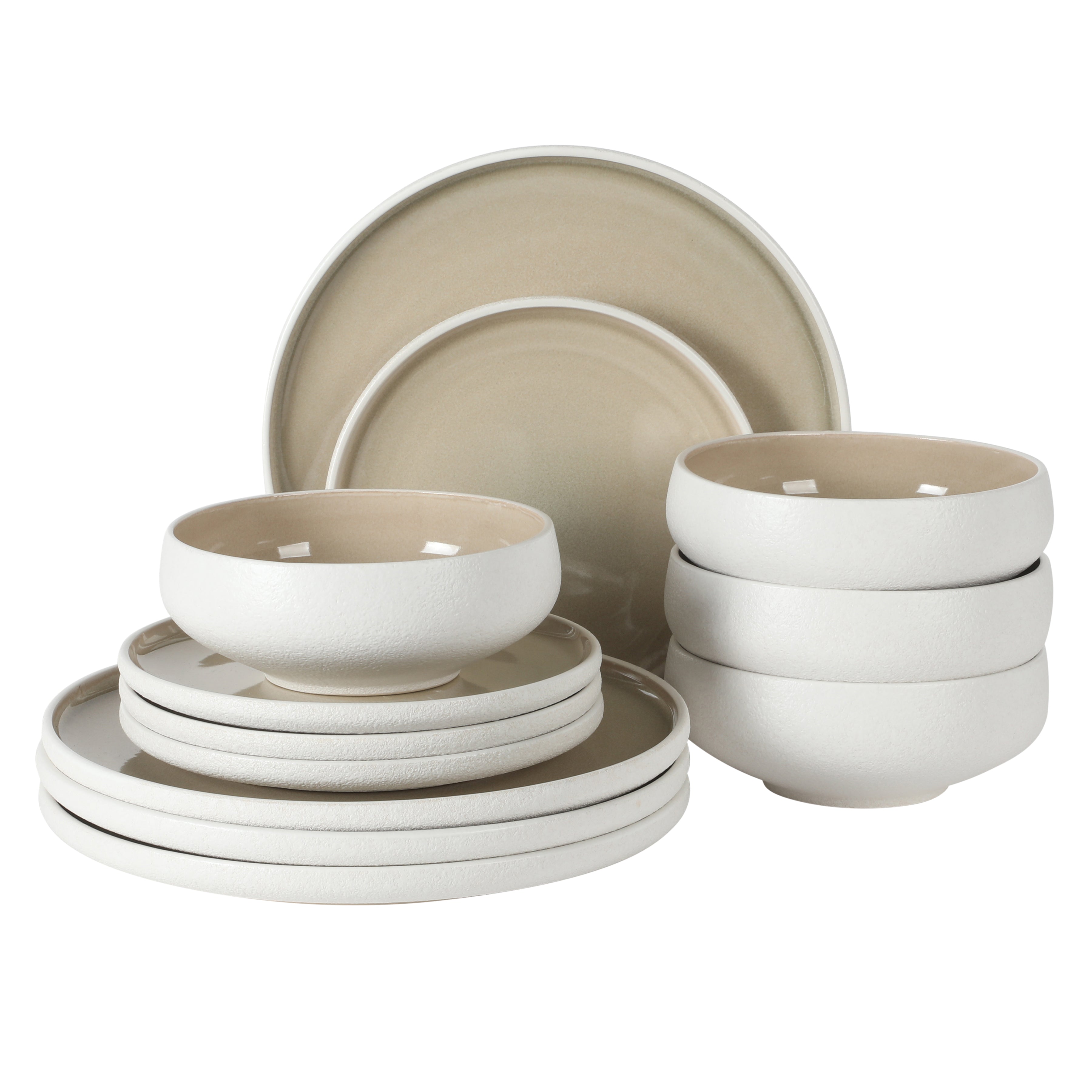 Gibson Elite Pacifco Beach Plates and Bowls Sets, 12-Piece Stoneware Dinnerware Sets, Reactive Glaze Dish Set
