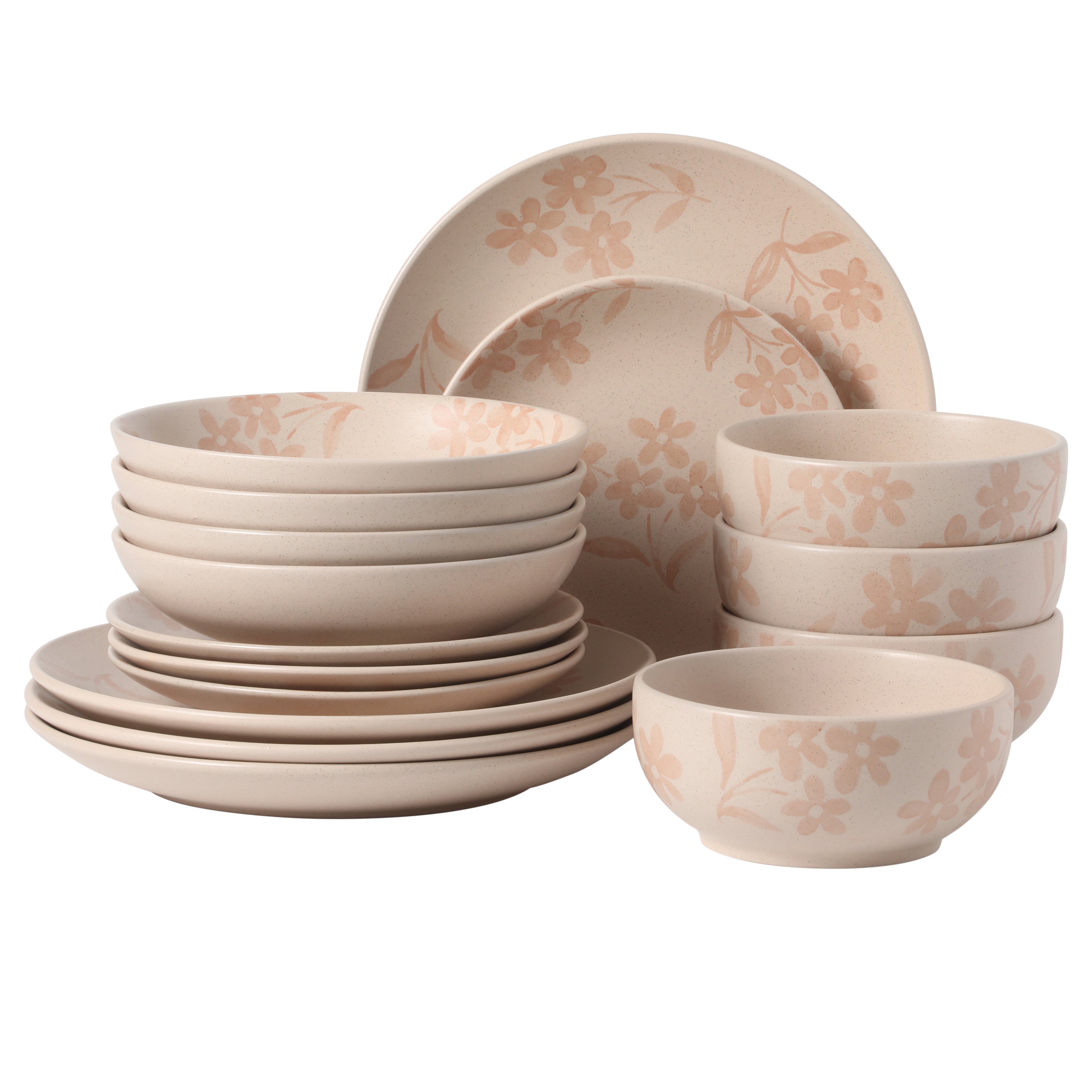 Gibson Home Admiral Hall Plates and Bowls Set, 16-Piece Floral Dinnerware Set, Stoneware Dish Set, Dinner Plates, Salad Plates, Pasta Bowls & Cereal Bowls