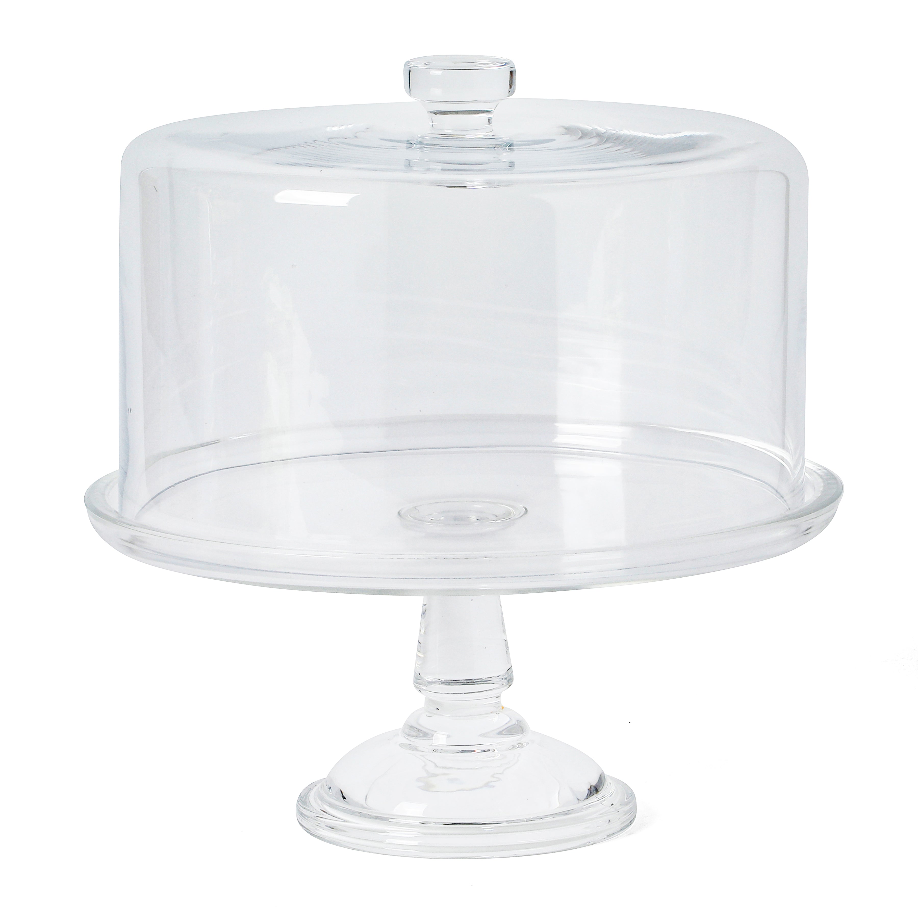 Martha Stewart Watercrest Glass Cake Stand with Dome, 10.2 Inch Clear Footed Pedestal Cake Stand with Glass Lid Cover, Handmade Glassware