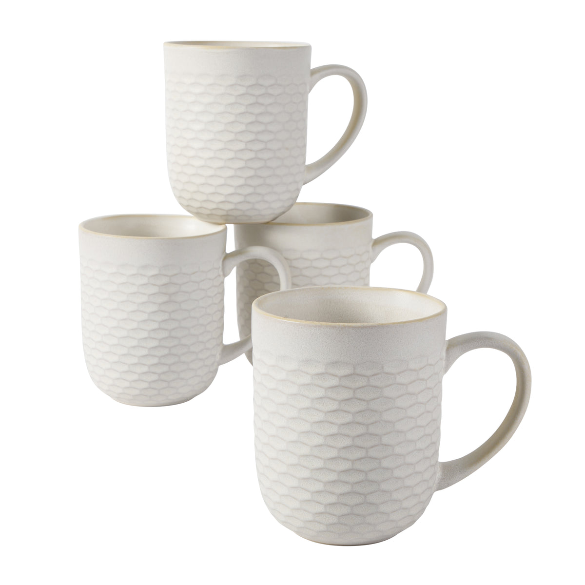 Gibson Home Vail Peaks 4-Piece 16 Oz Stoneware Coffee Mug Set, Cream Braided Embossed Mugs
