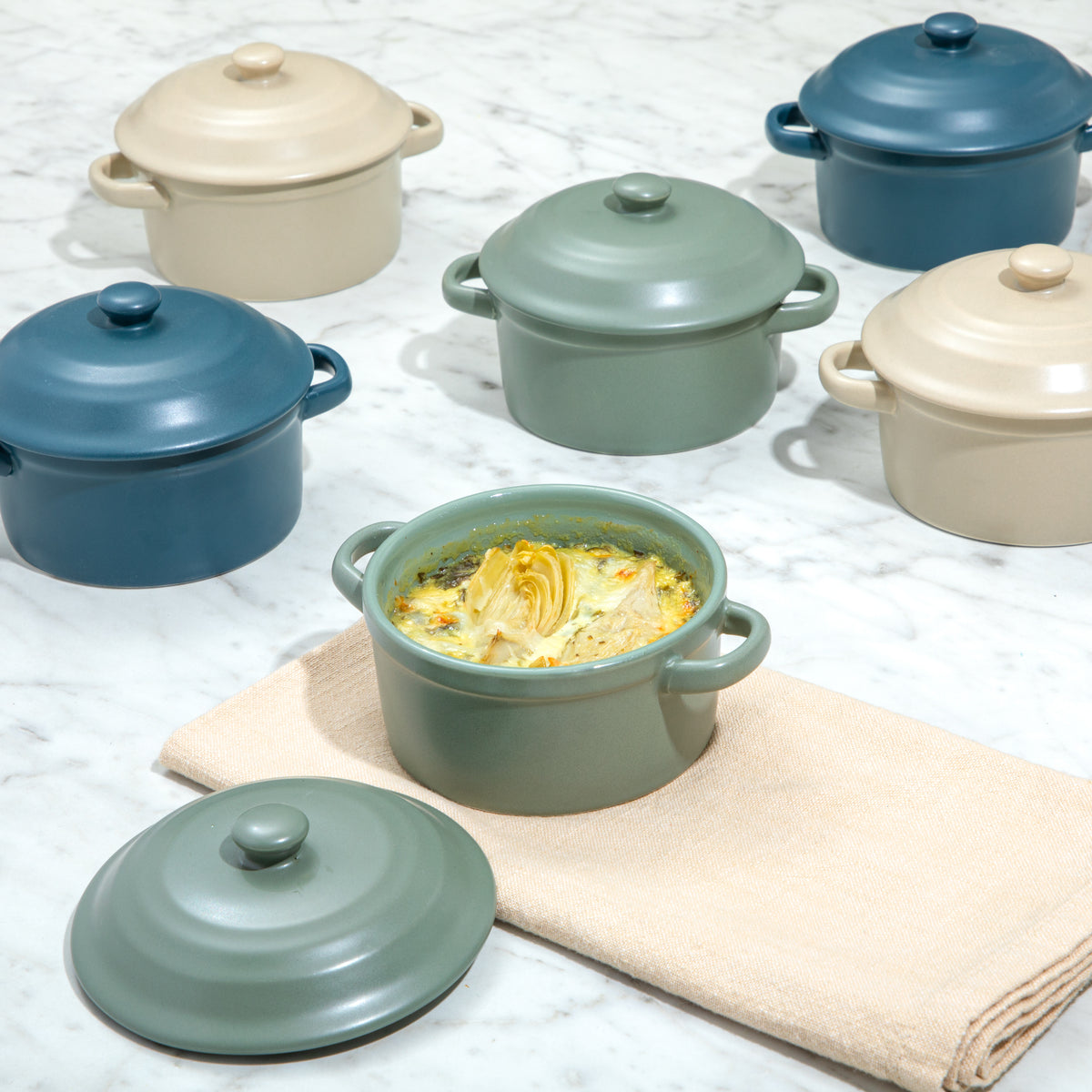 Crockpot Pembury 6 Pack 9.6 Oz Stoneware Mini Casserole Dishes with Lids, Assorted Colors