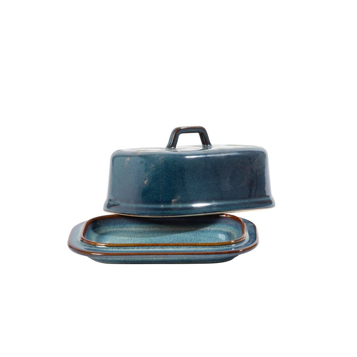 Gibson Elite Blue Eagle Butter Dish with Lid for Countertop, Ceramic Stoneware Butter Keeper, Reactive Glaze, Covered Rectangular Dish